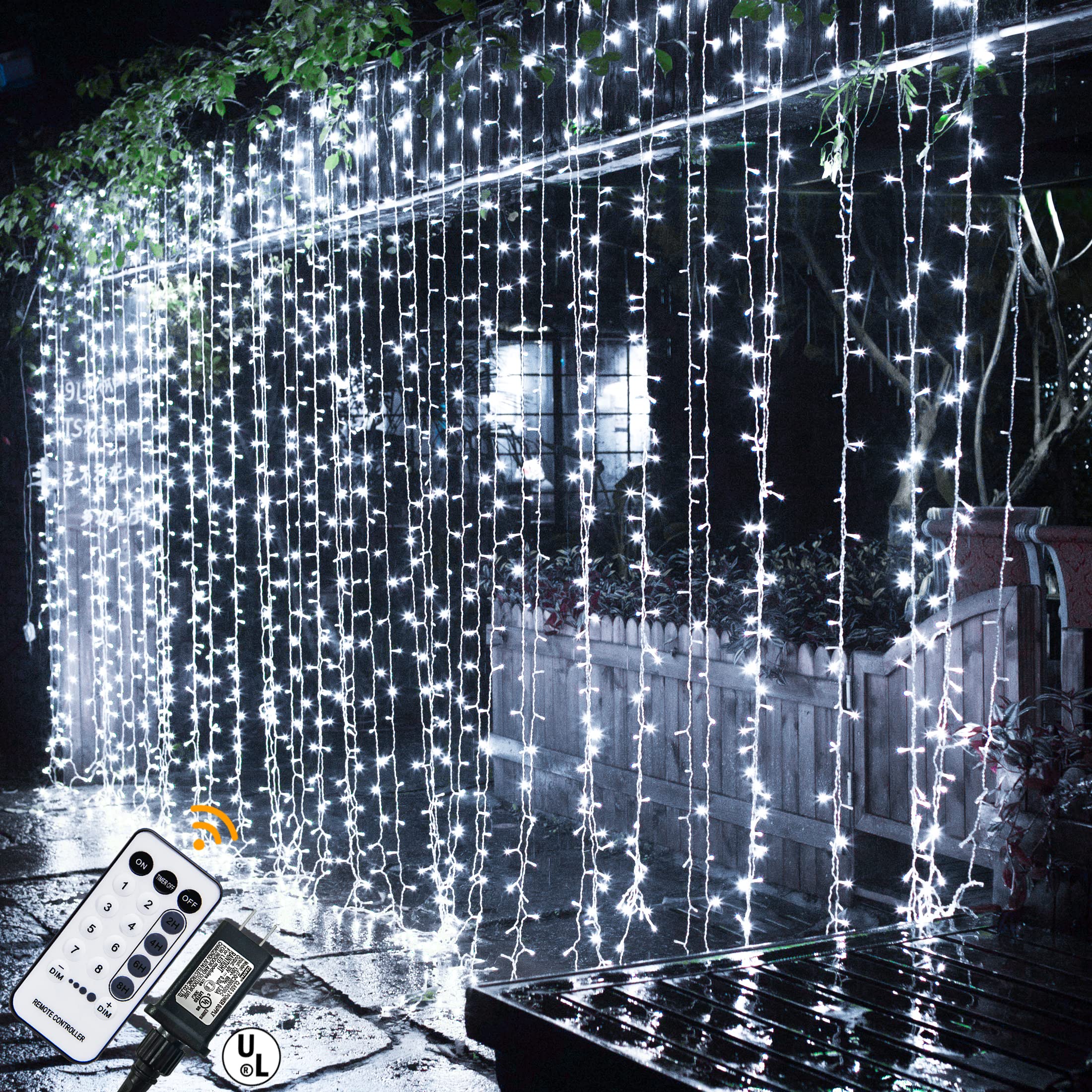 MAGGIFT 304 LED Curtain String Lights, 9.8 x 9.8 ft, 8 Modes Plug in Fairy String Light with Remote Control, Christmas, Backdrop