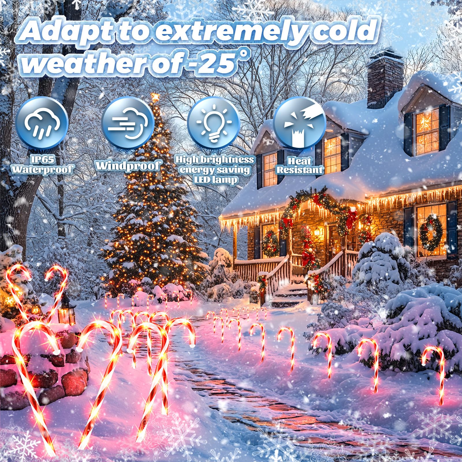 Solar Christmas Lights Outdoor Decorations: 24 Pack Candy Cane Light Waterproof For Yard Pathway Decorative - New Year Gardening