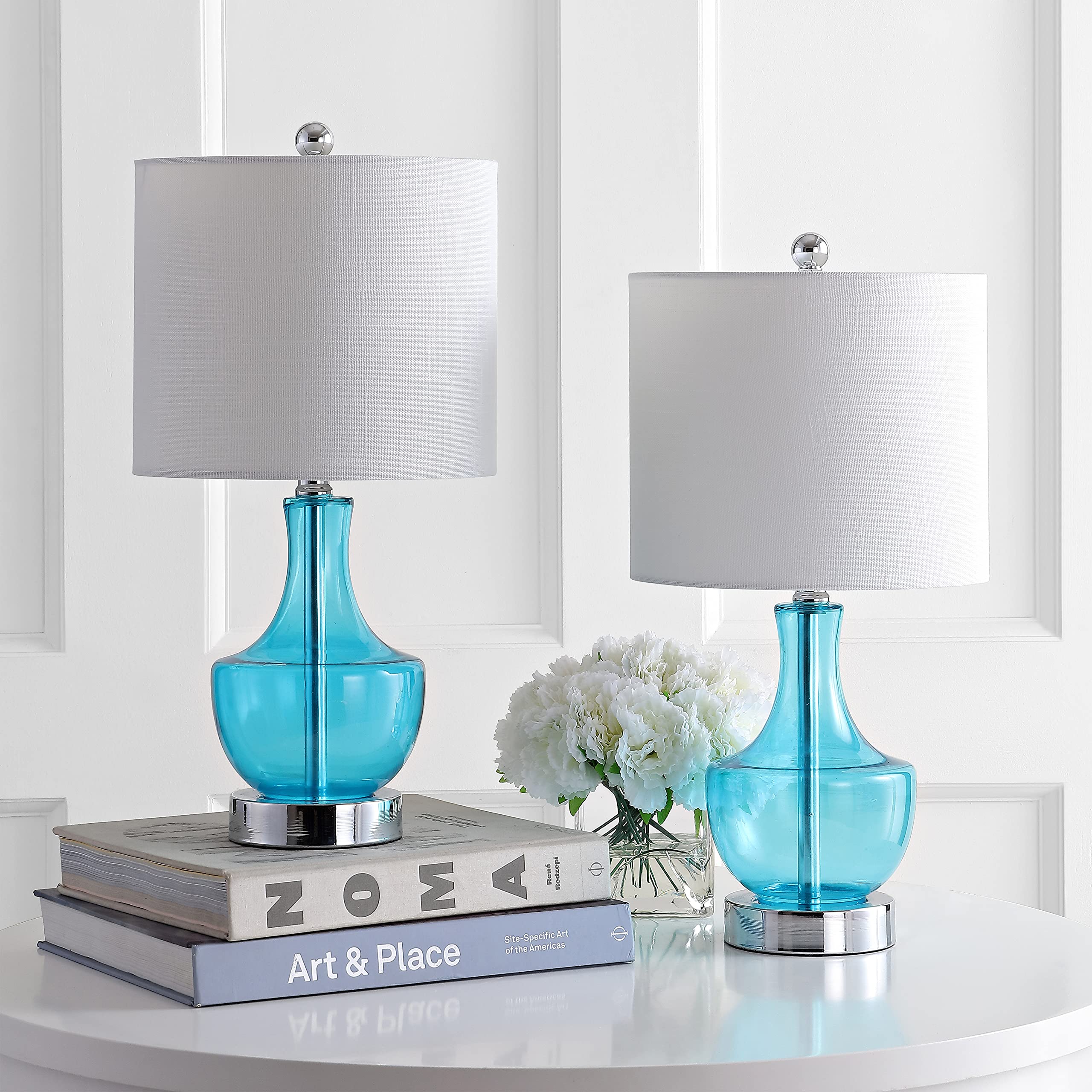 Jonathan Y Colette Mini Glass Table Lamp Set Of 2, Amalfi Blue, 20, Transitional Glam For Office & Home
