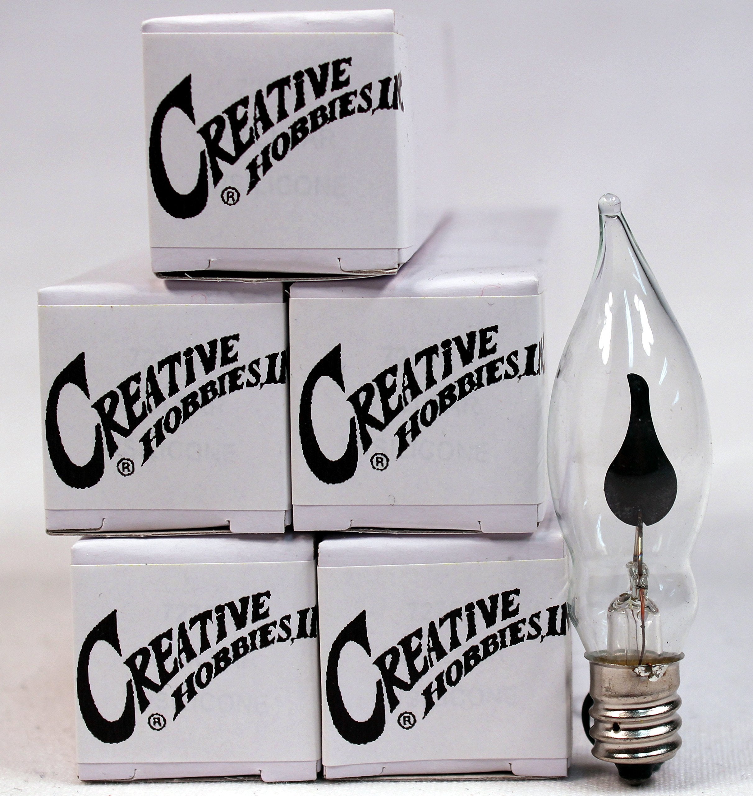 Creative Hobbies® A101 Flicker Flame Light Bulb, 3W, E12 Base, Orange Glow, 5 Count, Glass, Nickel Plated