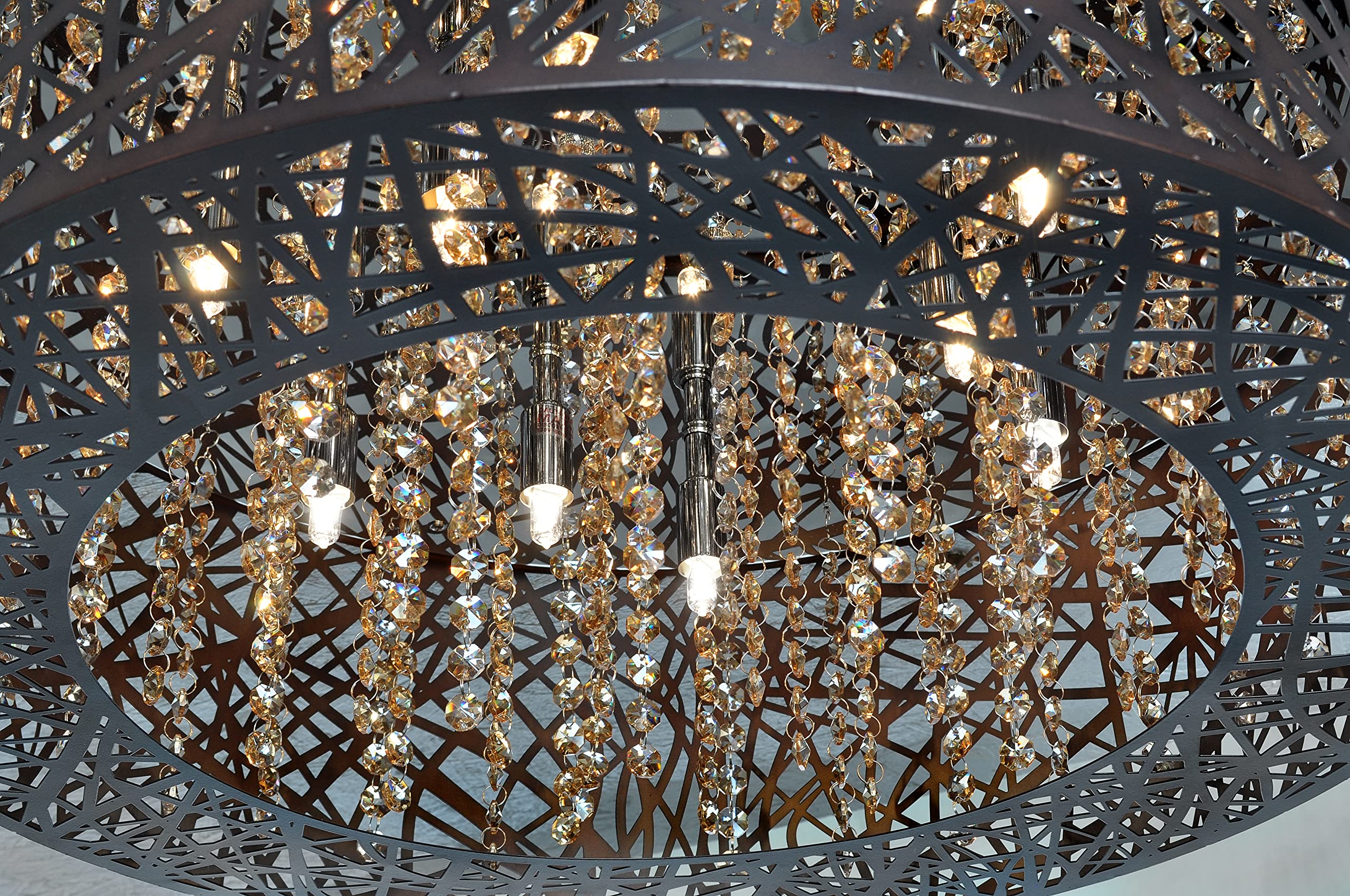 Et2 E21300-10Bz I Inca Collection Xenon Seven Light Laser-Cut Sheath With Crystal Drum Ceiling Flush Mount - Bronze Finish I 290