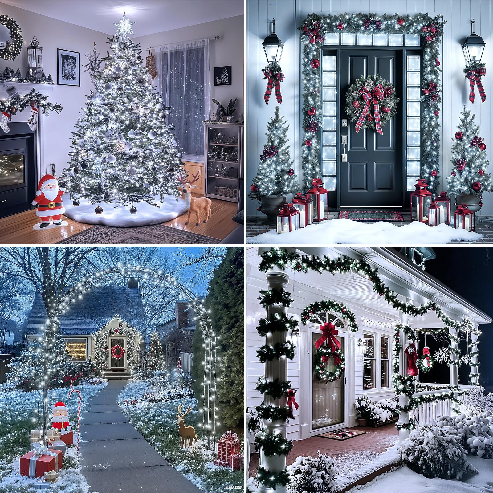 Christmas Cluster Lights Plug-In -52Ft 800 Led Fire ers String Lights 8 Modes Timer Waterproof Twinkle Fairy Lights For Christmas Tree Garland Party (Cool White)