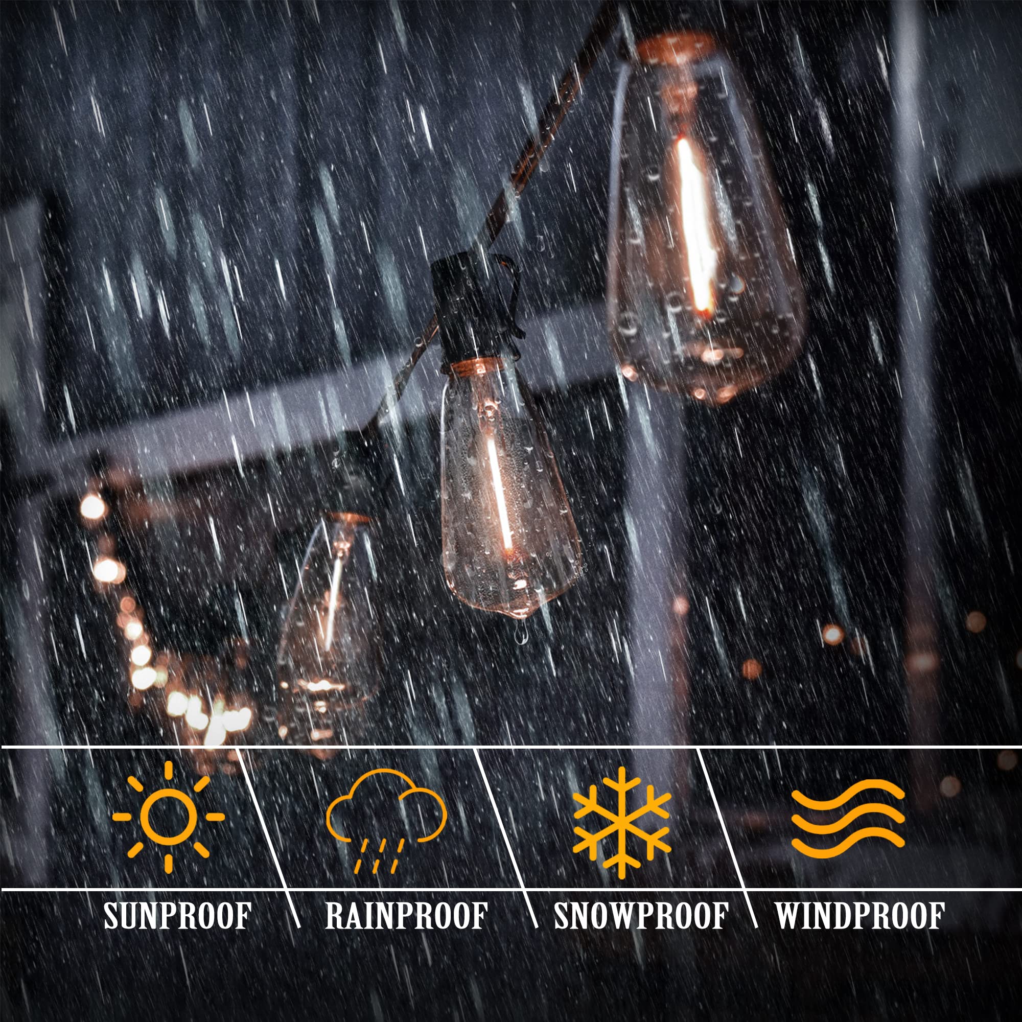 DAMAING Outdoor String Lights 150 FT with 75 Dimmable ST38 Bulbs, Black Plastic, Waterproof, Vintage Edison Style