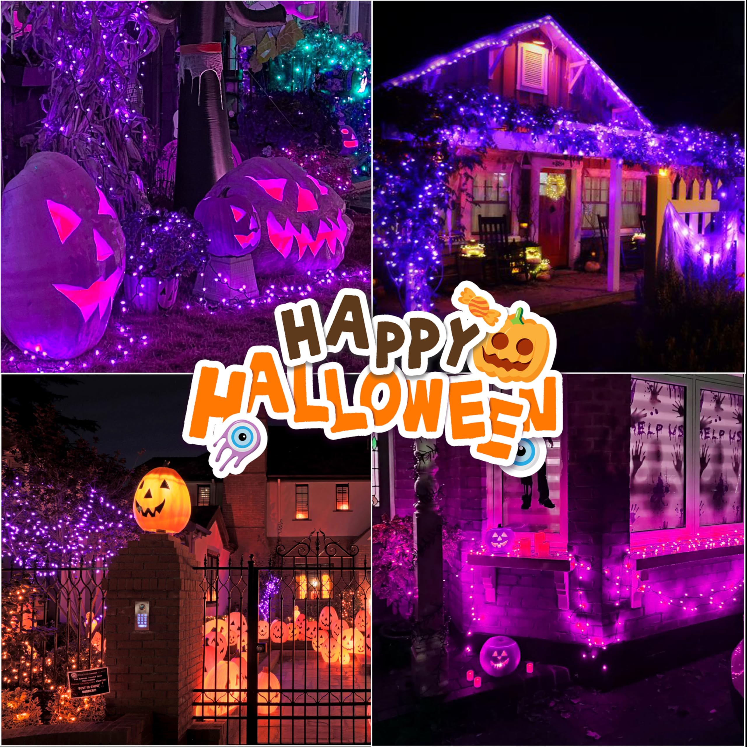 LAMPHOME 66ft Halloween Mini Lights, 200 LED Purple Fairy String Lights, 11 Modes, Copper Wire, Model YHLL-100F