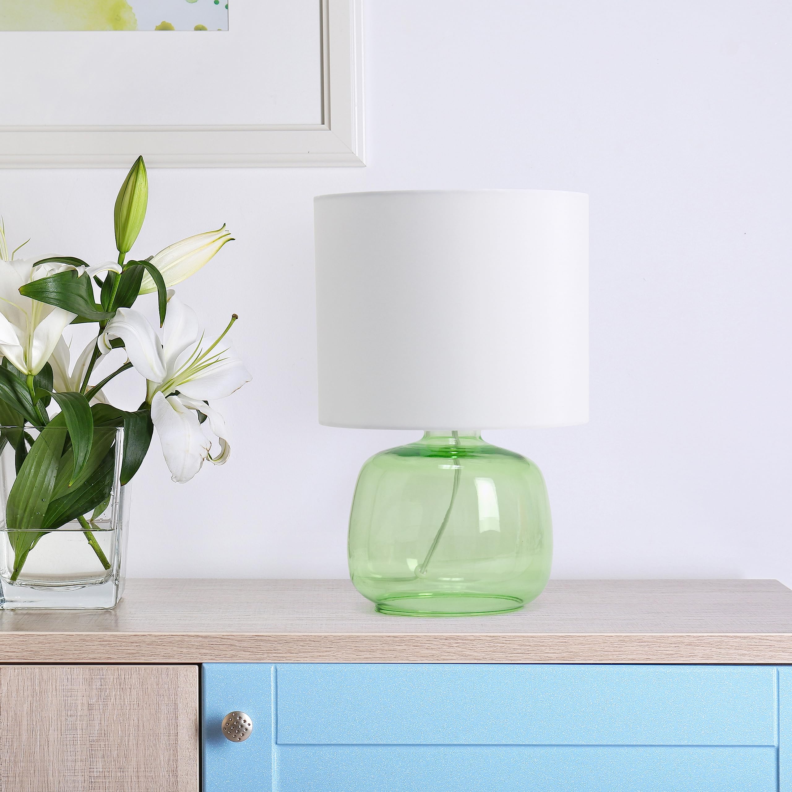 Simple Designs Lt1211-Grw 13.75'' Contemporary Glass Table Lamp, Green With White Shade