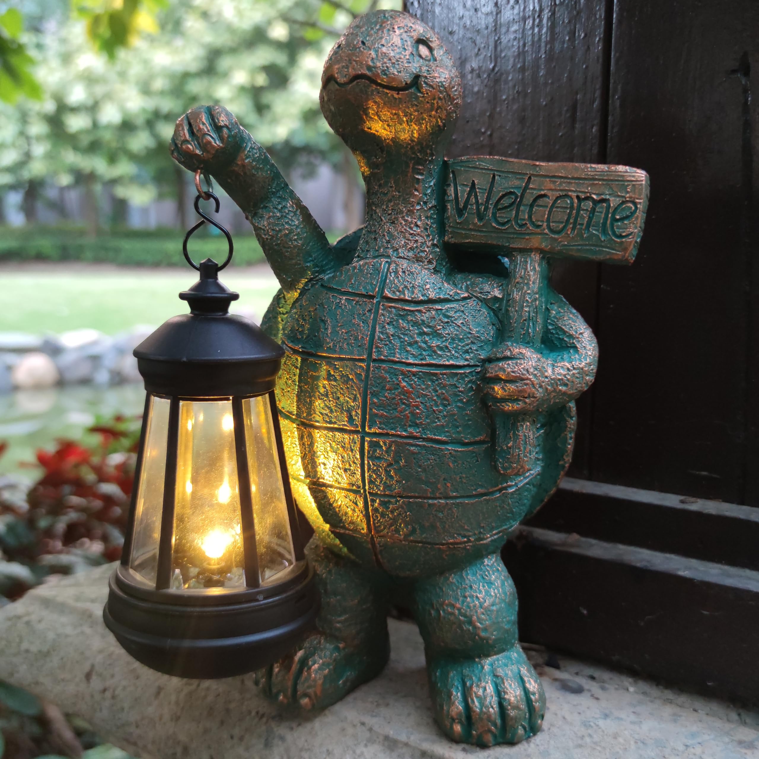 RCTTICUU Turtle Garden Statue Outdoor D  cor with Solar Lights Lantern,Turtle Solar Light Figurines Outside Decorations for Yard