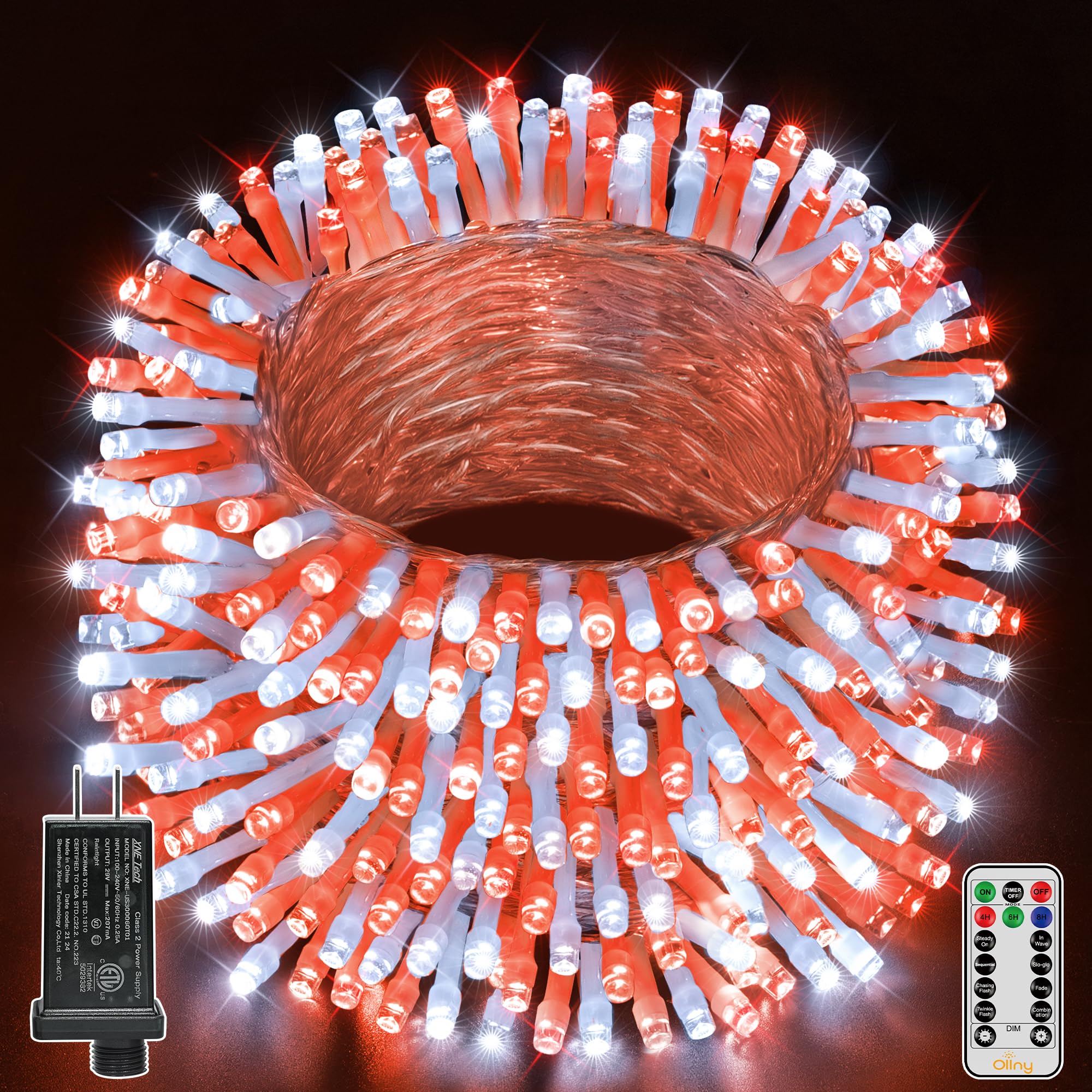 Ollny Red And White Christmas Lights Waterproof  400Led 131Ft String Lights With Remote 3 Timer  Plug In 8 Modes Fairy Light For Xmas Tree Indoor Bedroom House Party Wedding Decorations