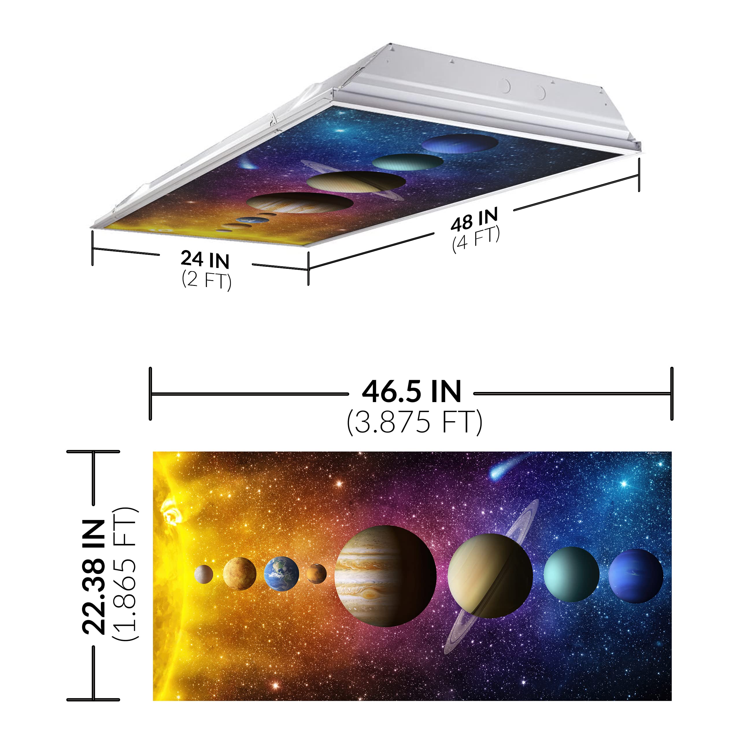OCTO LIGHTS Fluorescent Light Cover enhanced Backlit Film Insert 2x4 (22.38inx46.5in) Solar System Model AST-026-2x4