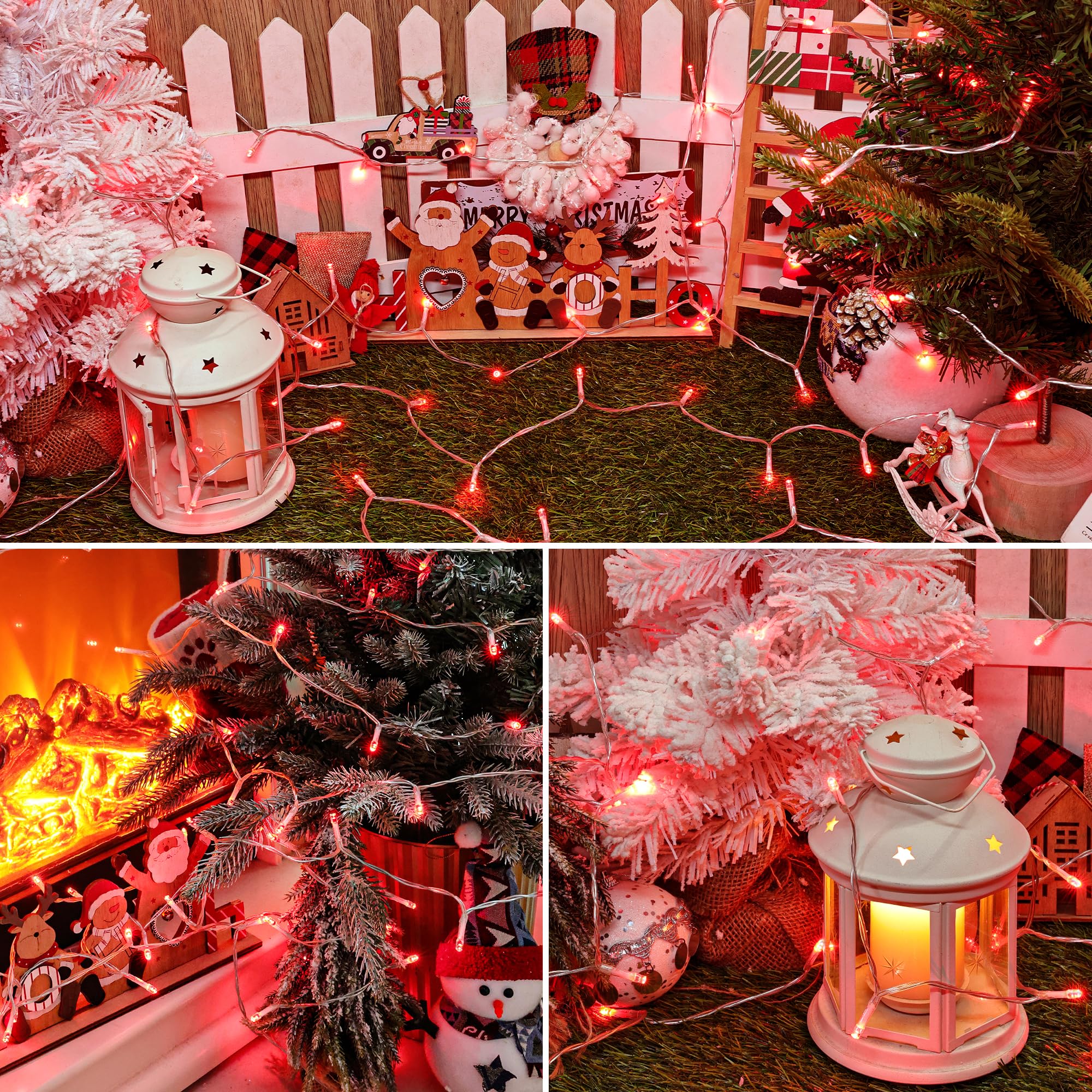 Lomotech Battery Operated Christmas Lights - 4 Pack Total 66Ft 200Leds String Lights 8 Modes Waterproof With Timer For Home  Garden  Party  Holiday  Tree Decoration (Clear Wire  Red)