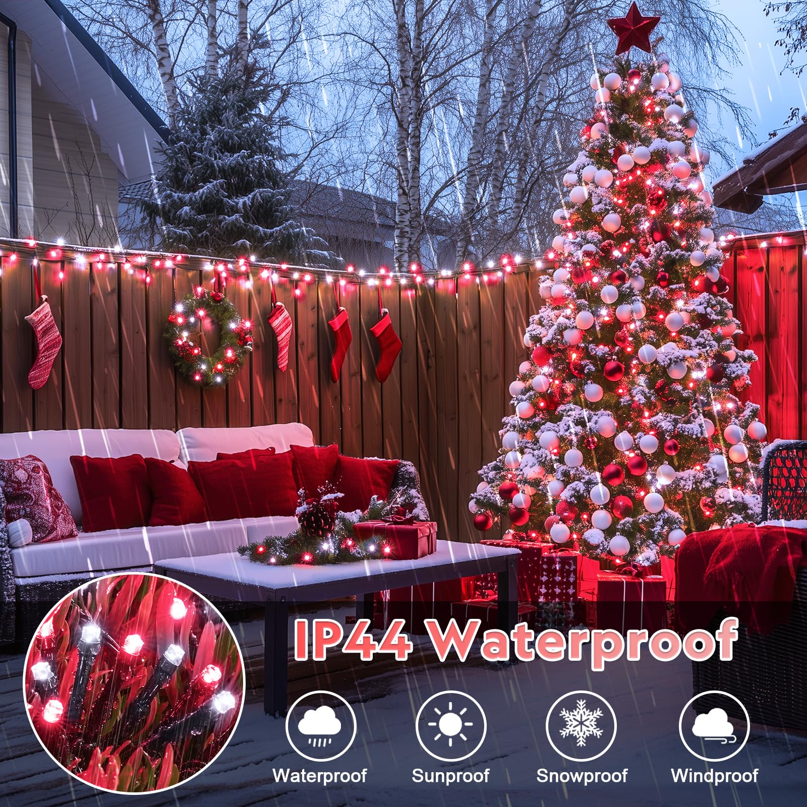 Jmexsuss 500 Led Red And White Christmas Lights, 173Ft 8 Modes Christmas String Lights Outdoor Waterproof Plug In Christmas Tree