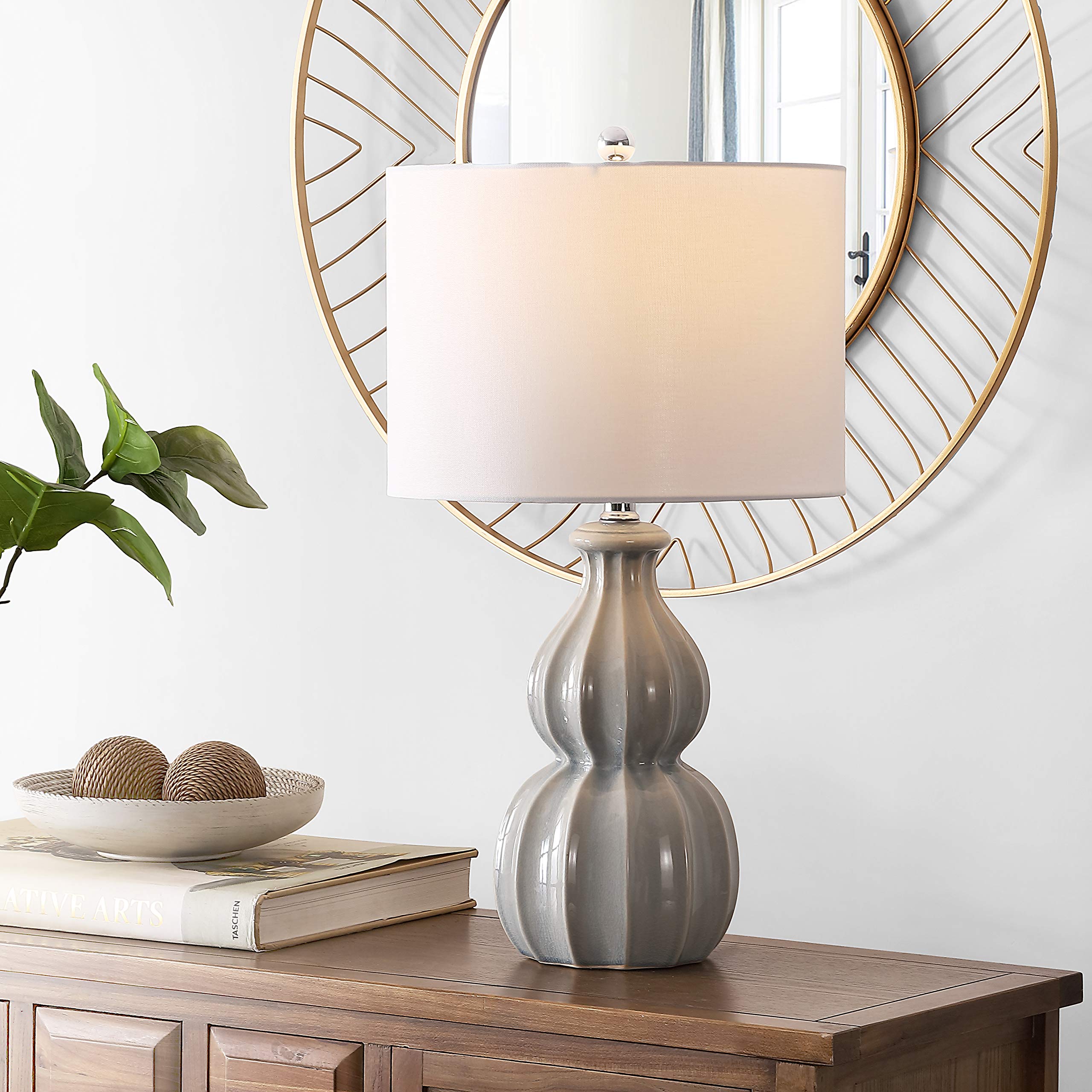SAFAVIEH Lighting Collection - Wade Grey Double Gourd Ceramic Table Lamp, 26-Inch Accent Lamp for Bedroom, Living Room, Home Off