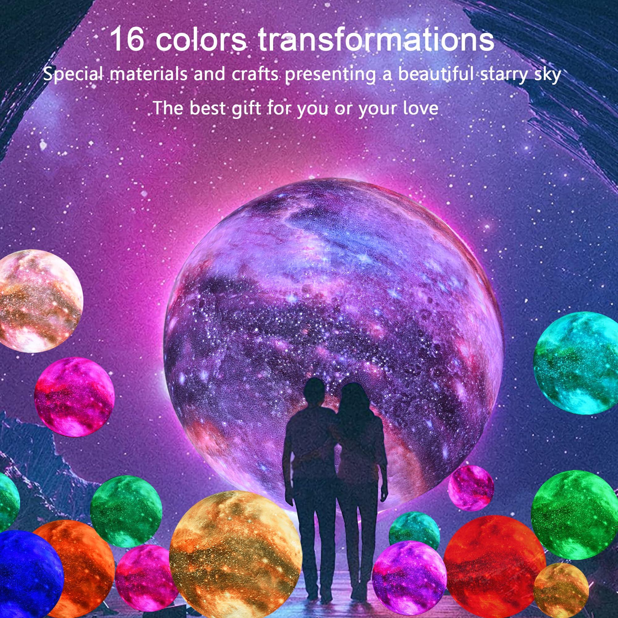 HYODREAM Moon Lamp - 5.9'' Rechargeable Night Light, Touch & Remote Control, 16 Colors, Multicolor, Model RF-06082019