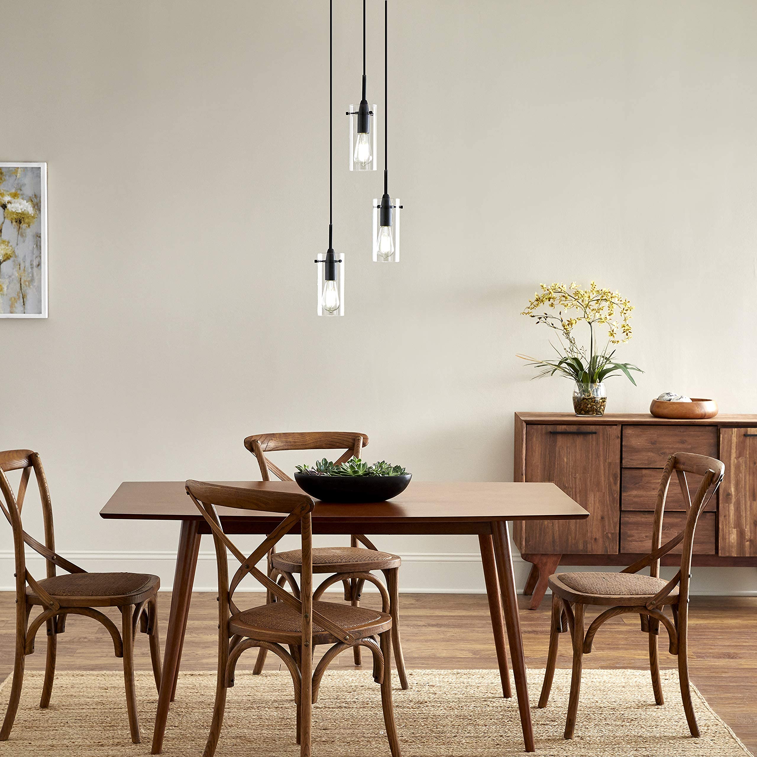 Linea di Liara 3-Light Cluster Pendant Light - Modern Black Metal Chandelier for Stairwell and Foyer - Model LL-C43-5BLK