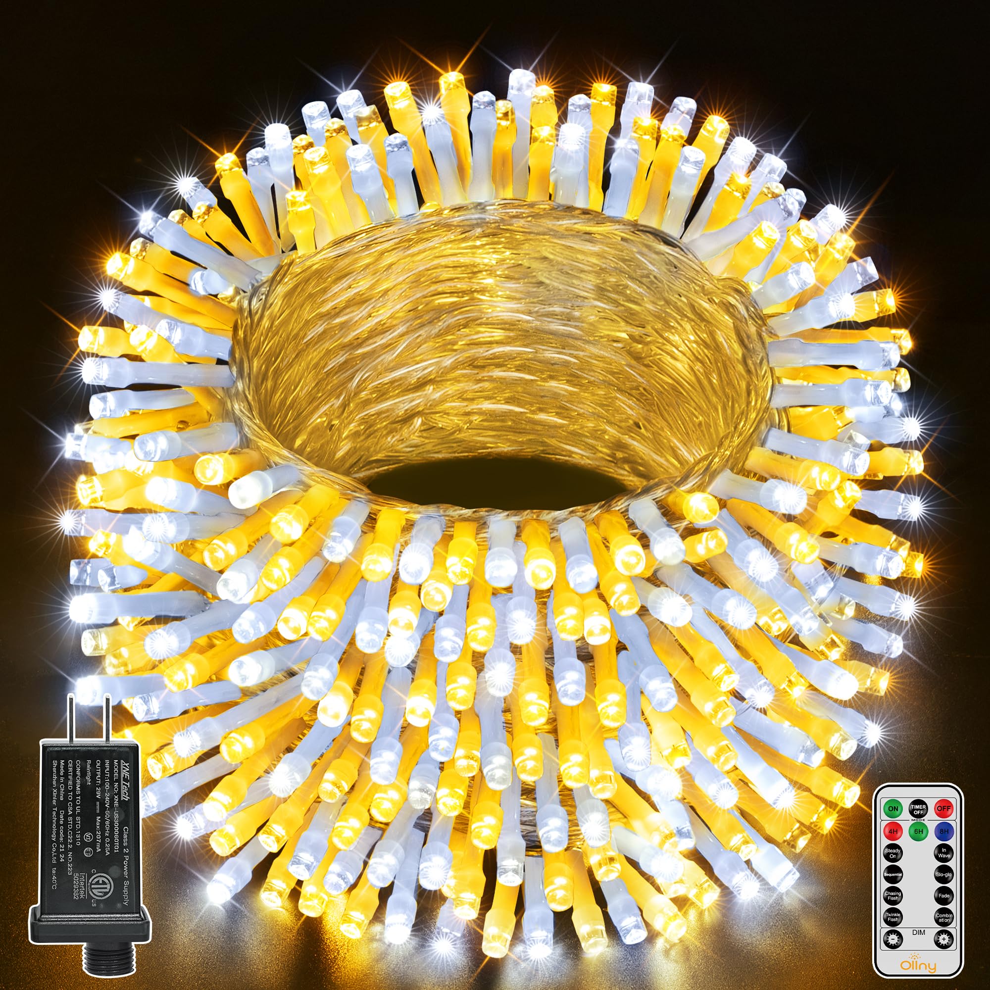 Ollny Warm White And Cool White Christmas Lights Waterproof  400Led 131Ft String Lights With Remote 3 Timer  Plug In 8 Modes Fairy Light For Xmas Tree Indoor Bedroom House Decorations