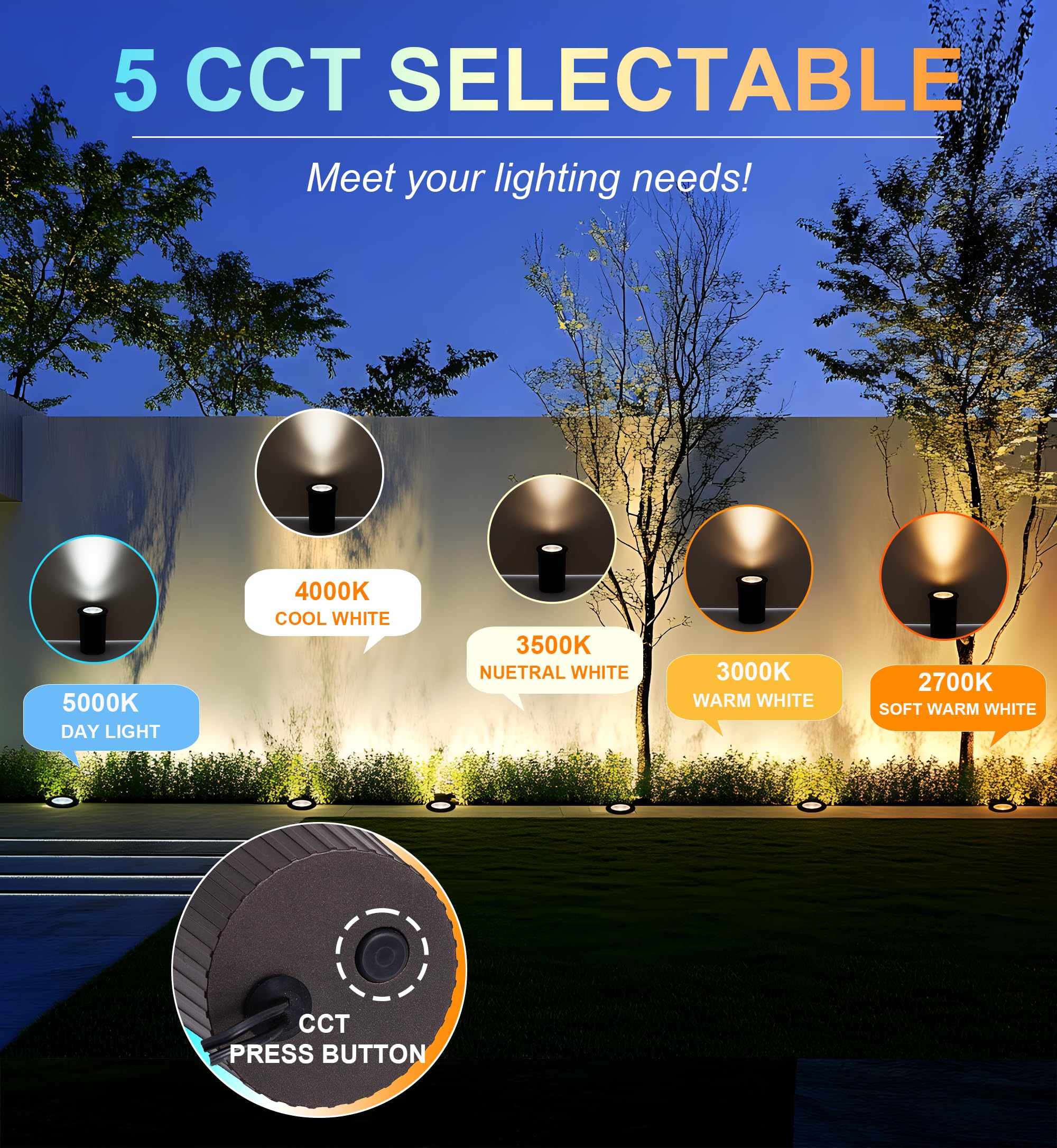 CLOUDY BAY LED Landscape Well Lights, 9W, 12V/24V, Waterproof, Adjustable Color 2700K-5000K, Oil-Rubbed Bronze