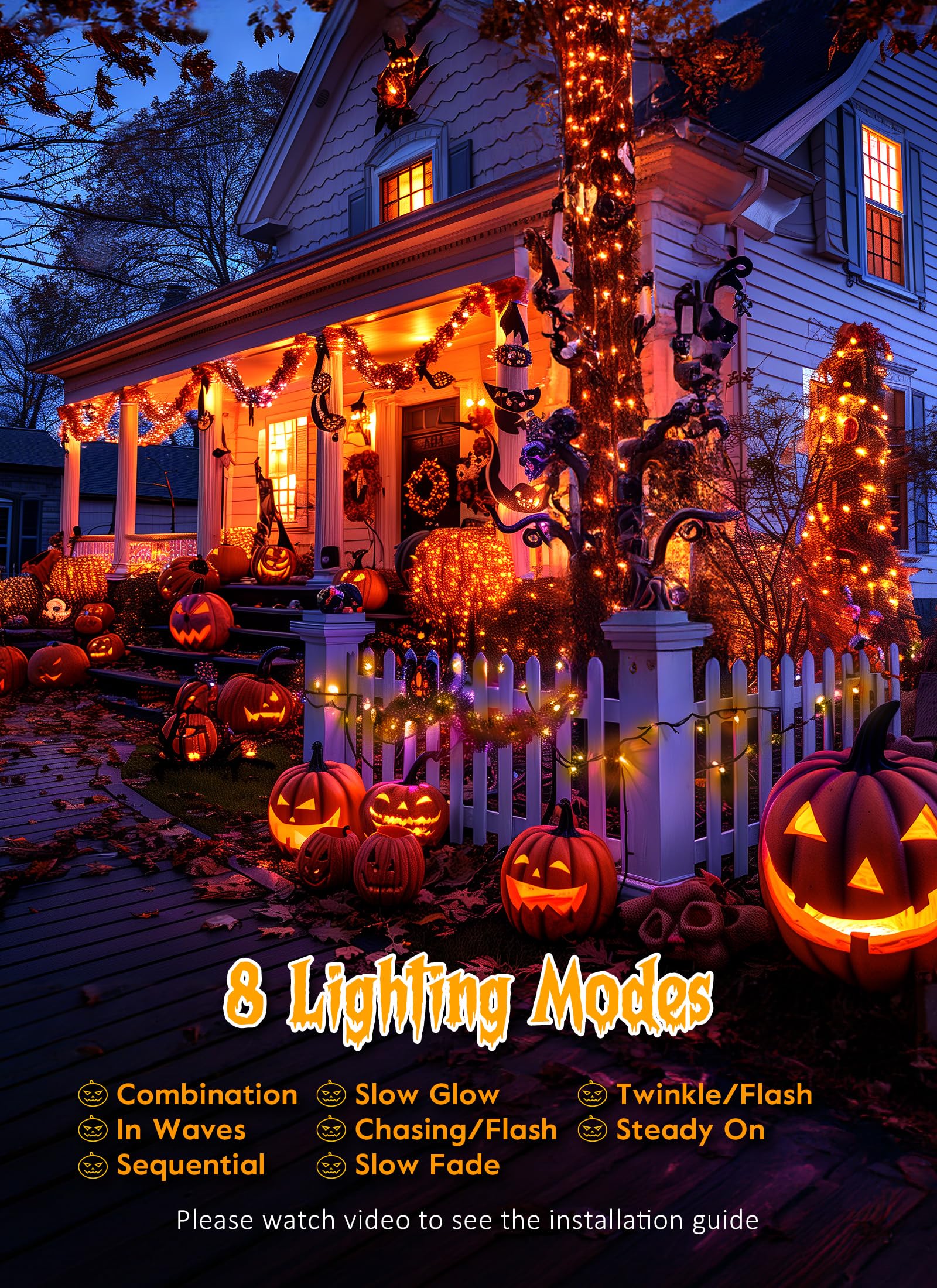 Brightown Orange Lights  19.6Ft 240 Led Solar Fairy Lights  Halloween Lights Outdoor With 8 Modes  Waterproof Twinkle Fall Light For Patio Yard Trees Party  Black Wire