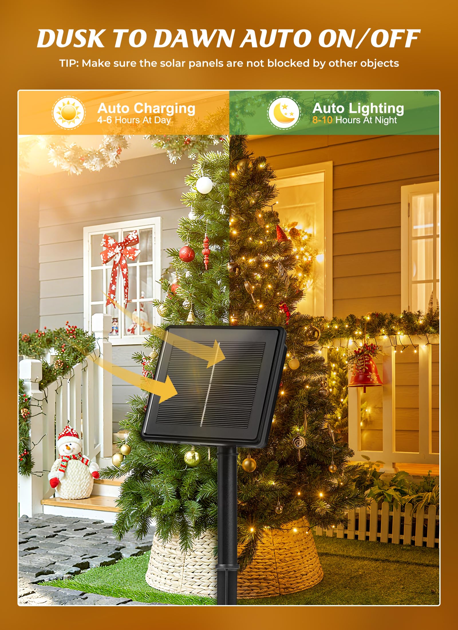Brightown 2 Pack Solar String Lights Outdoor  Total 144Ft 400 Led Twinkle Fairy Lights Waterproof With 8 Modes Auto On/Off For Patio Tree Garden Party Home Wedding Christmas Decorations (Warm White)