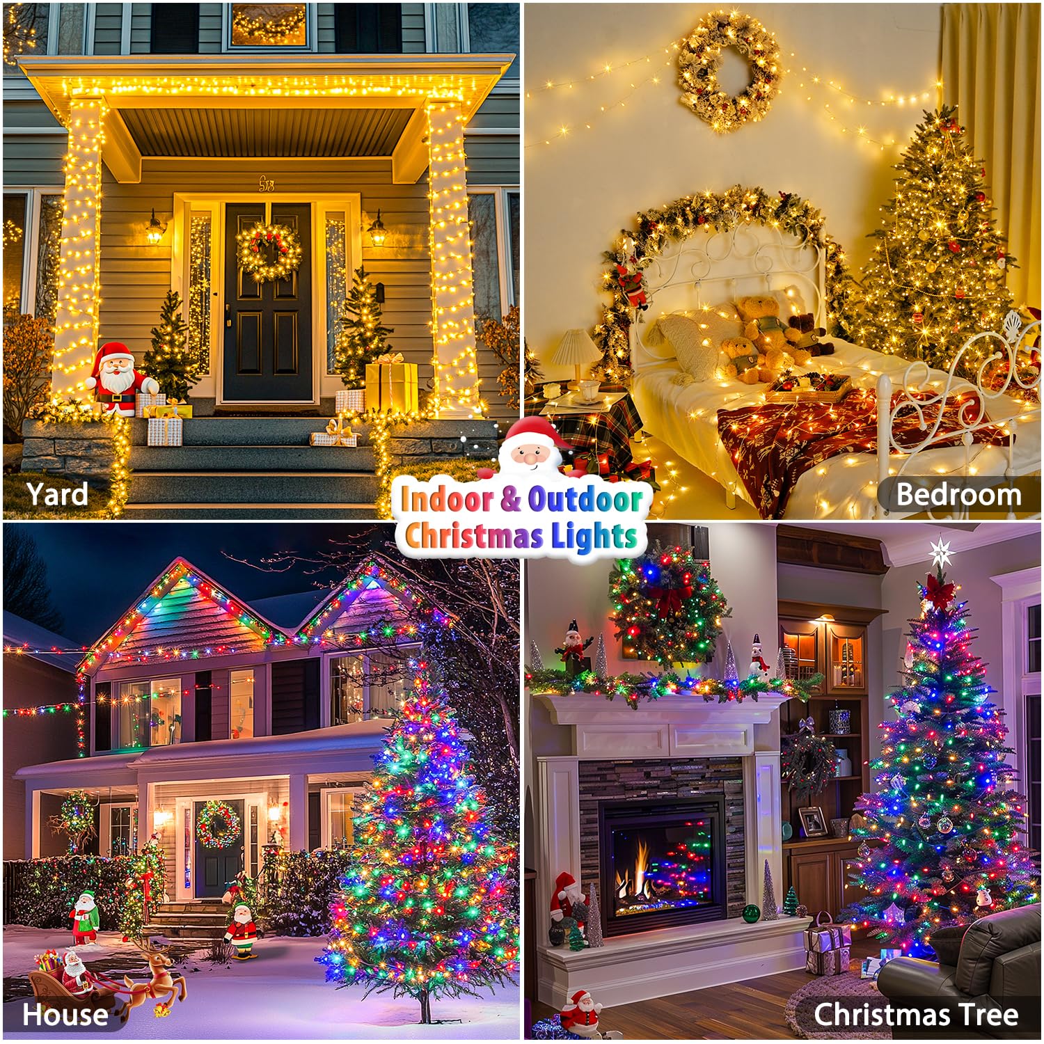 JMEXSUSS 2 Pack 100 LED Color Changing Christmas Lights, Connectable Warm White & Multicolor Christmas Lights Outdoor Waterproof