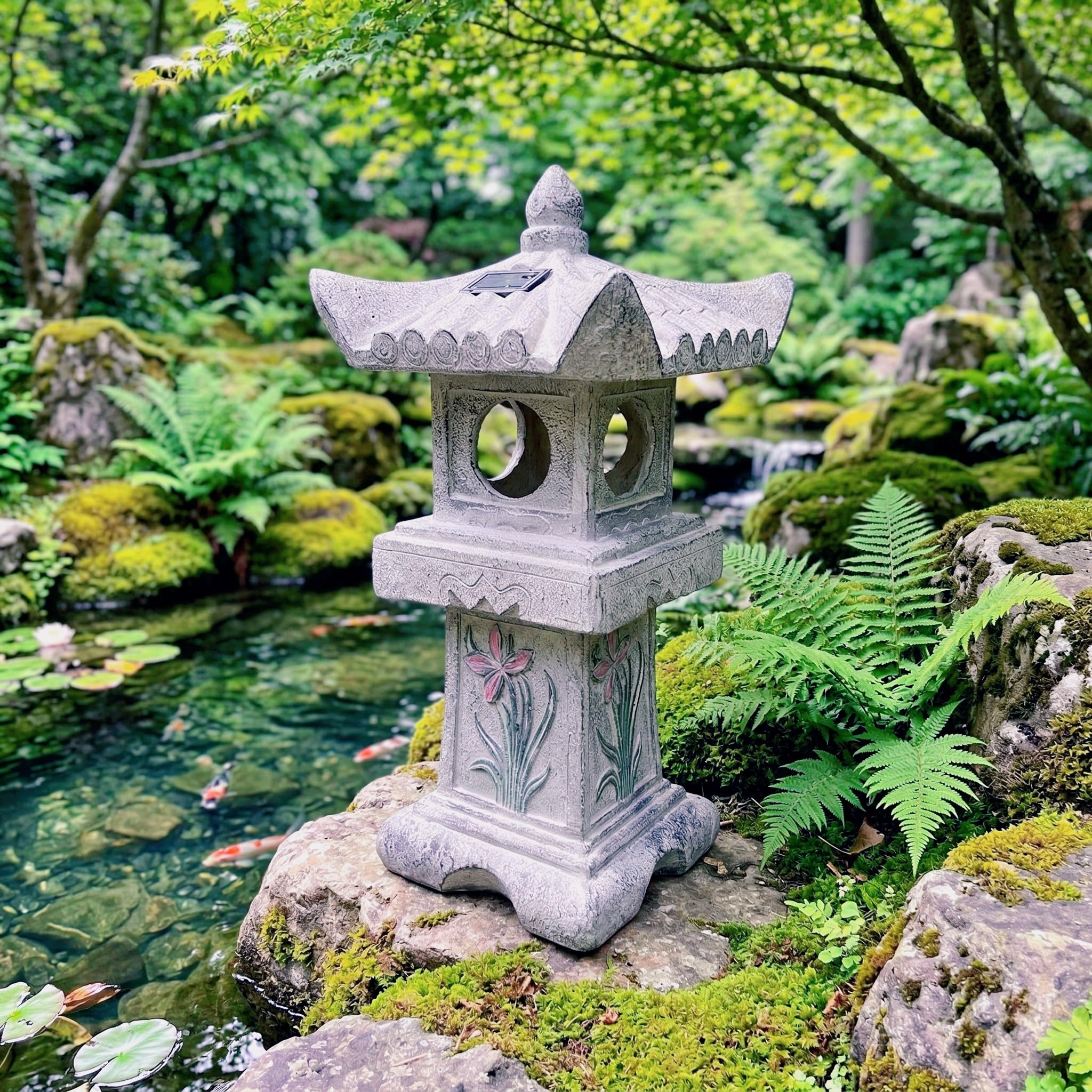 GRASOLAR 23.6High Asian Orchid Pagoda Statue Solar-Powered LED Light Miniature Tower Lantern Garden Decoration Figurines Solar L