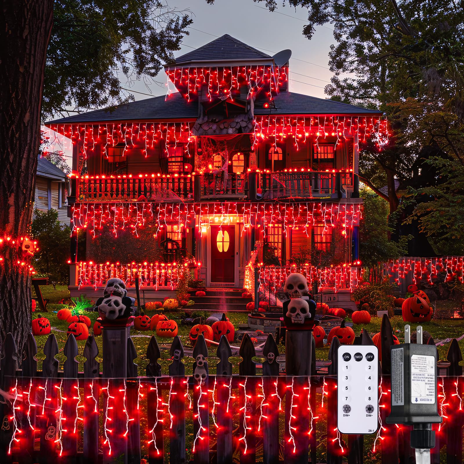 JMEXSUSS 400 LED Red Icicle Lights, Connectable Indoor/Outdoor, Remote Control, 38.8FT, Rubber, Model EXS-I-0400-R