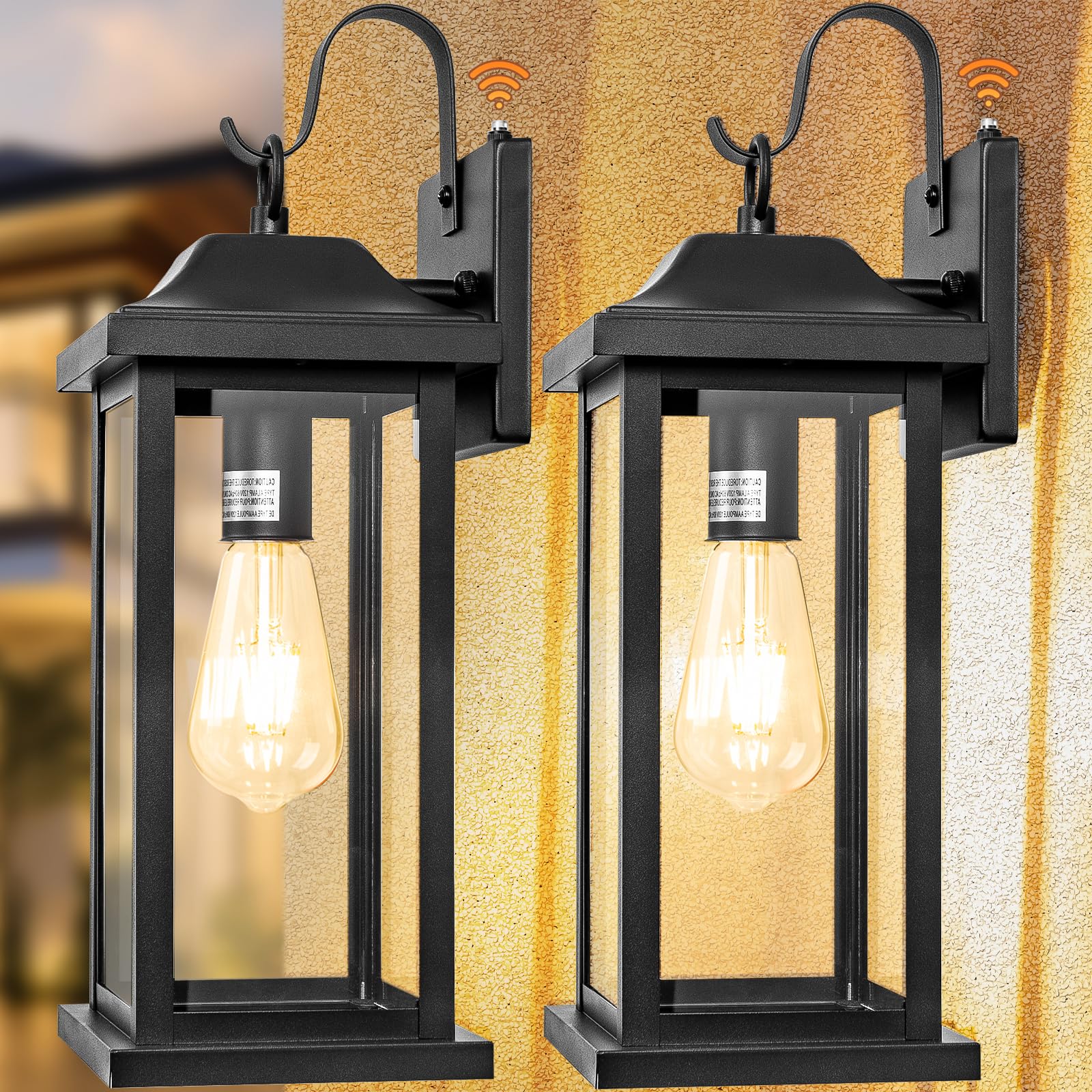 Roravilila 2-Pack Dusk to Dawn Large Outdoor Wall Lights 17 Inch, Exterior Light Fixtures Porch Lights Tempered Clear Glass, IP6