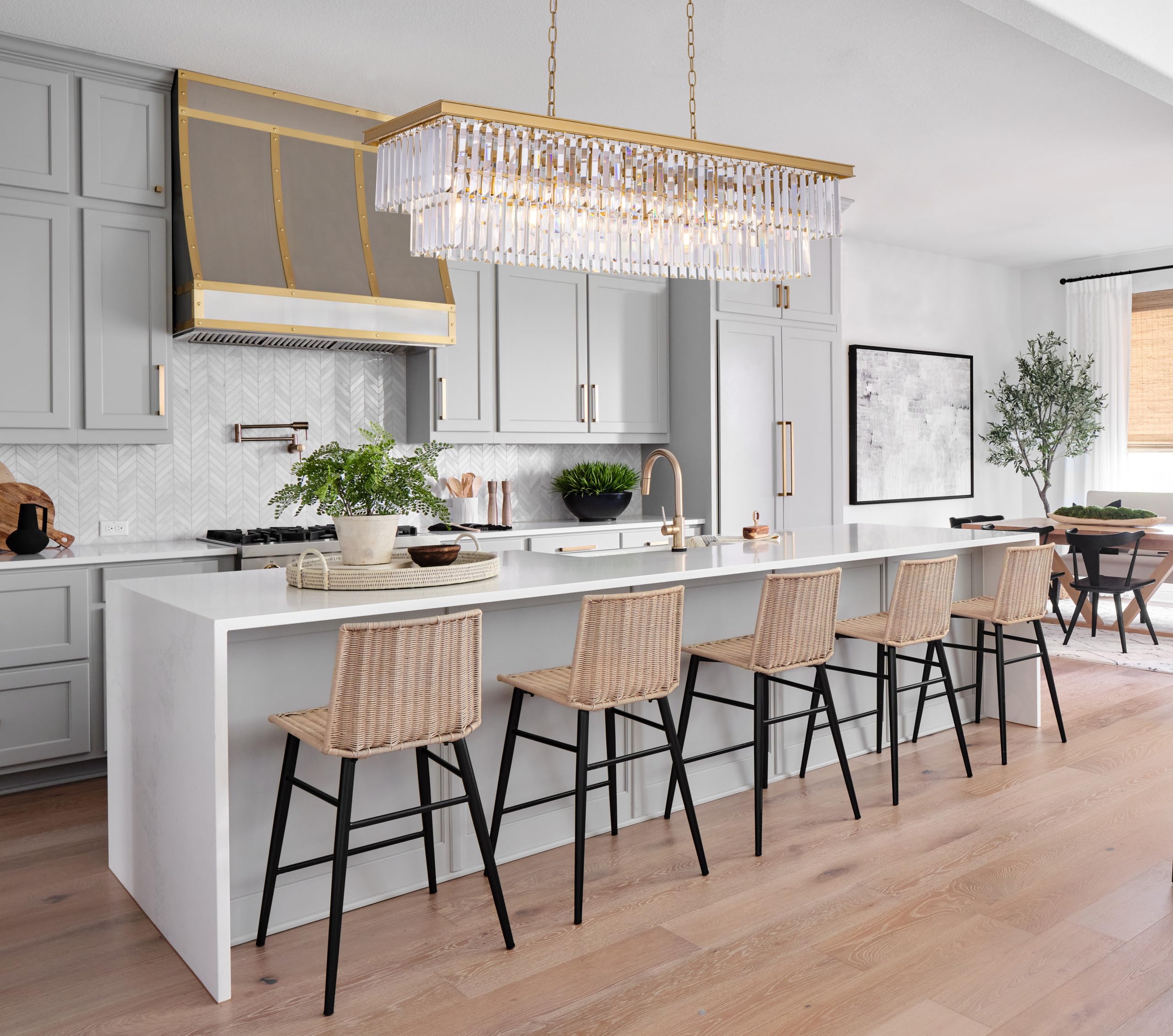 Wellmet 11-Light Crystal Chandelier, 47" Gold Metal Linear Light Fixture for Living Room, Dining Room, Bedroom, Kitchen Island, Model DS-CCL001