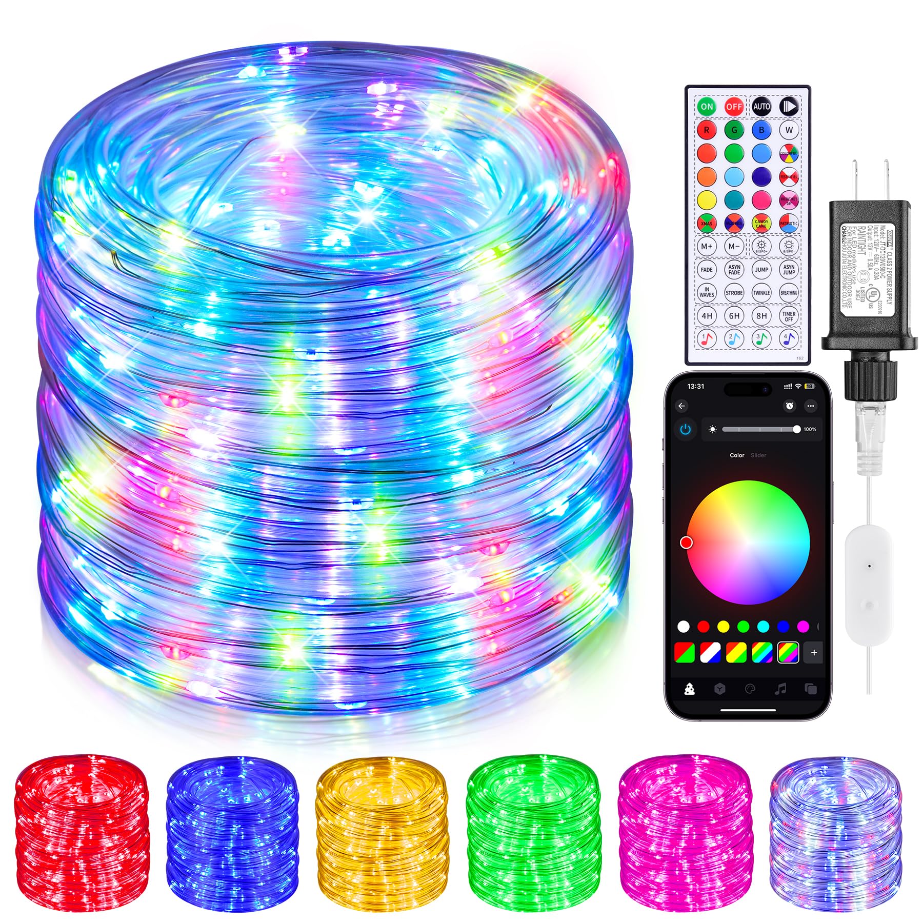 Hozplex 99ft LED Rope Lights, Waterproof, Remote & APP Control, 16 Million Colors, Model H002-99