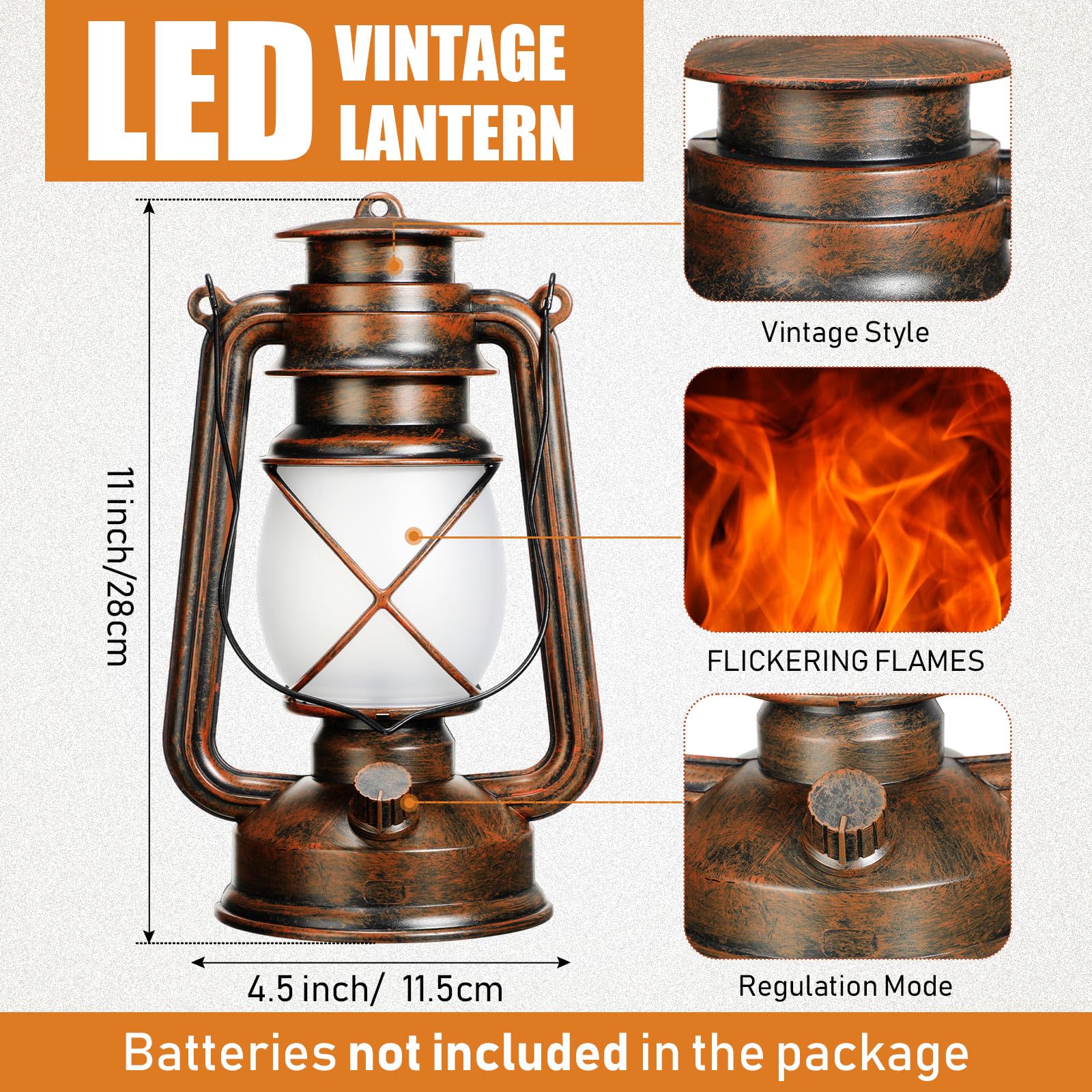 Retisee Vintage Led Lantern Battery Powered Camping Lamp Indoor Outdoor Hanging Lantern Flickering Fire Lamps With Remote Contro