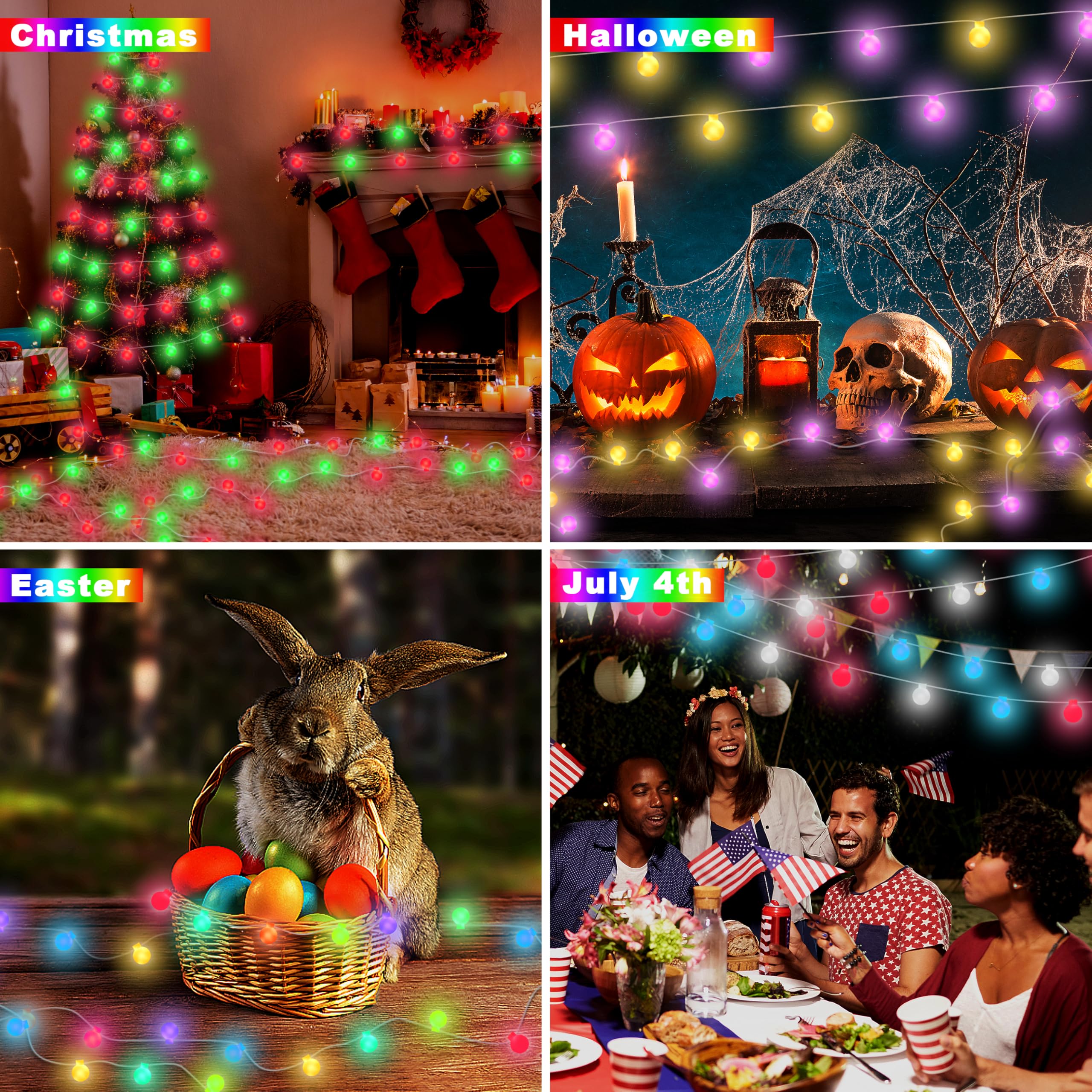 Color Changing String Lights For Outside, 30 Colors 33Ft 100Led Rgb+Warm White Fairy Lights Plug In, Outdoor Christmas Globe Decorative Lights With Remote For Indoor Bedroom Party Garden Xmas Décor