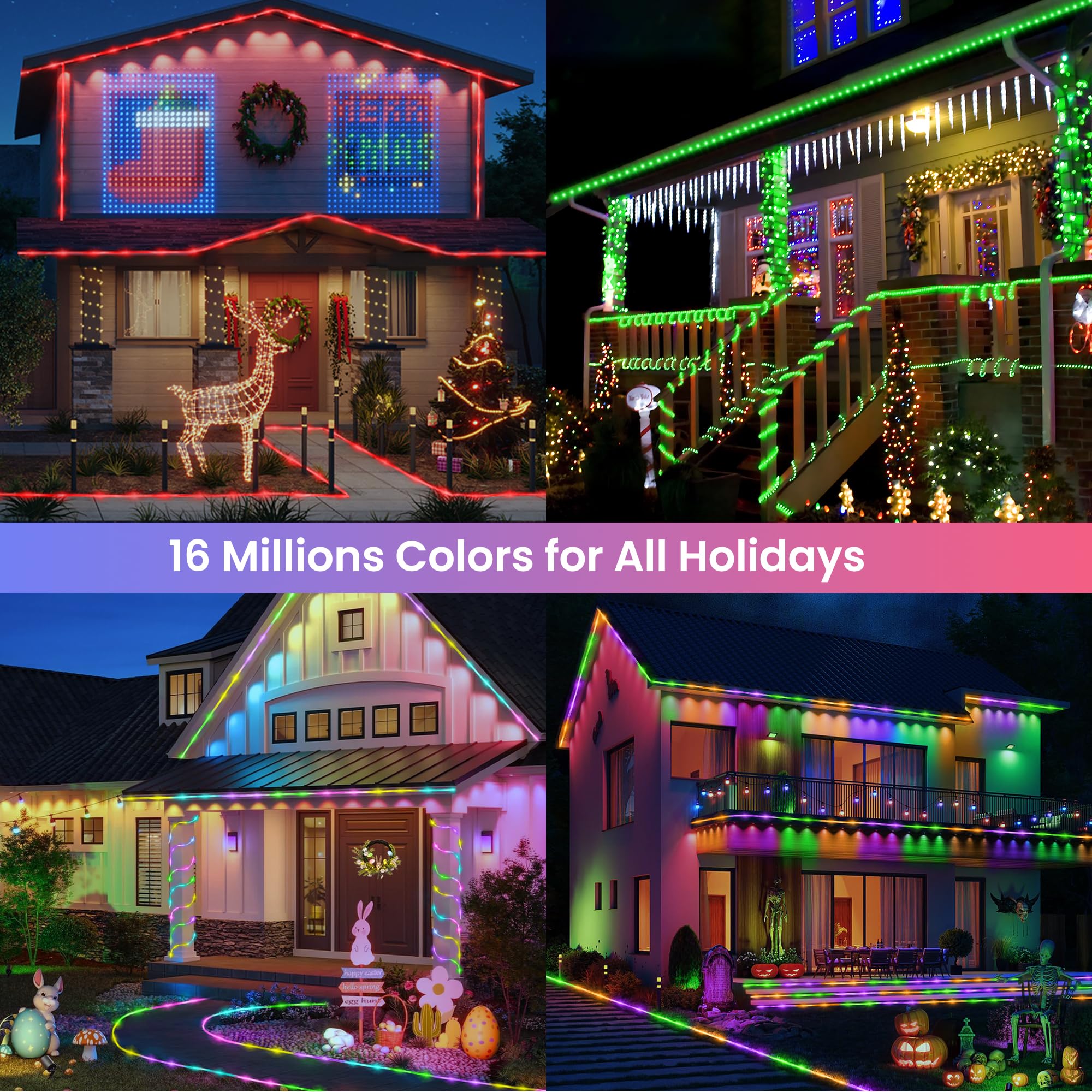 Jnaurb Rgb Color Changing Rope Lights Outdoor  100Ft 300Led Smart String Lights With Remote & App Control  Waterproof Music Sync Rope Lighting - Diy Flexible Tube Led Lights For Bedroom Garden Wedding