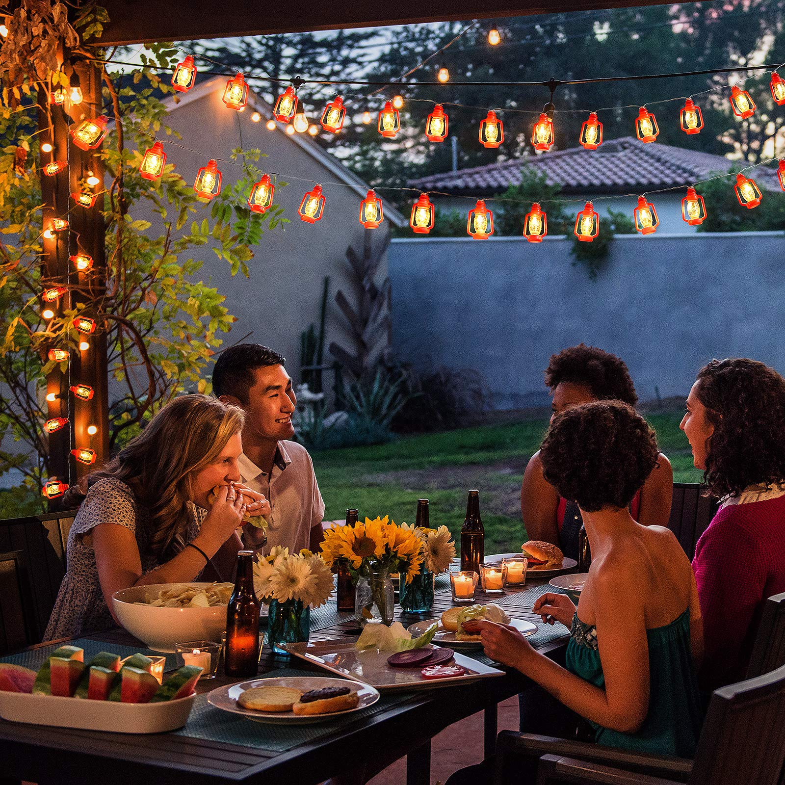 Acelist 20 Led Red Lantern String Lights Mini Kerosene Lamp For Indoor Outdoor Patio Garden Holiday Home Ramadan Wedding Party Christmas Tree New Year Decorations(Warm White Light)