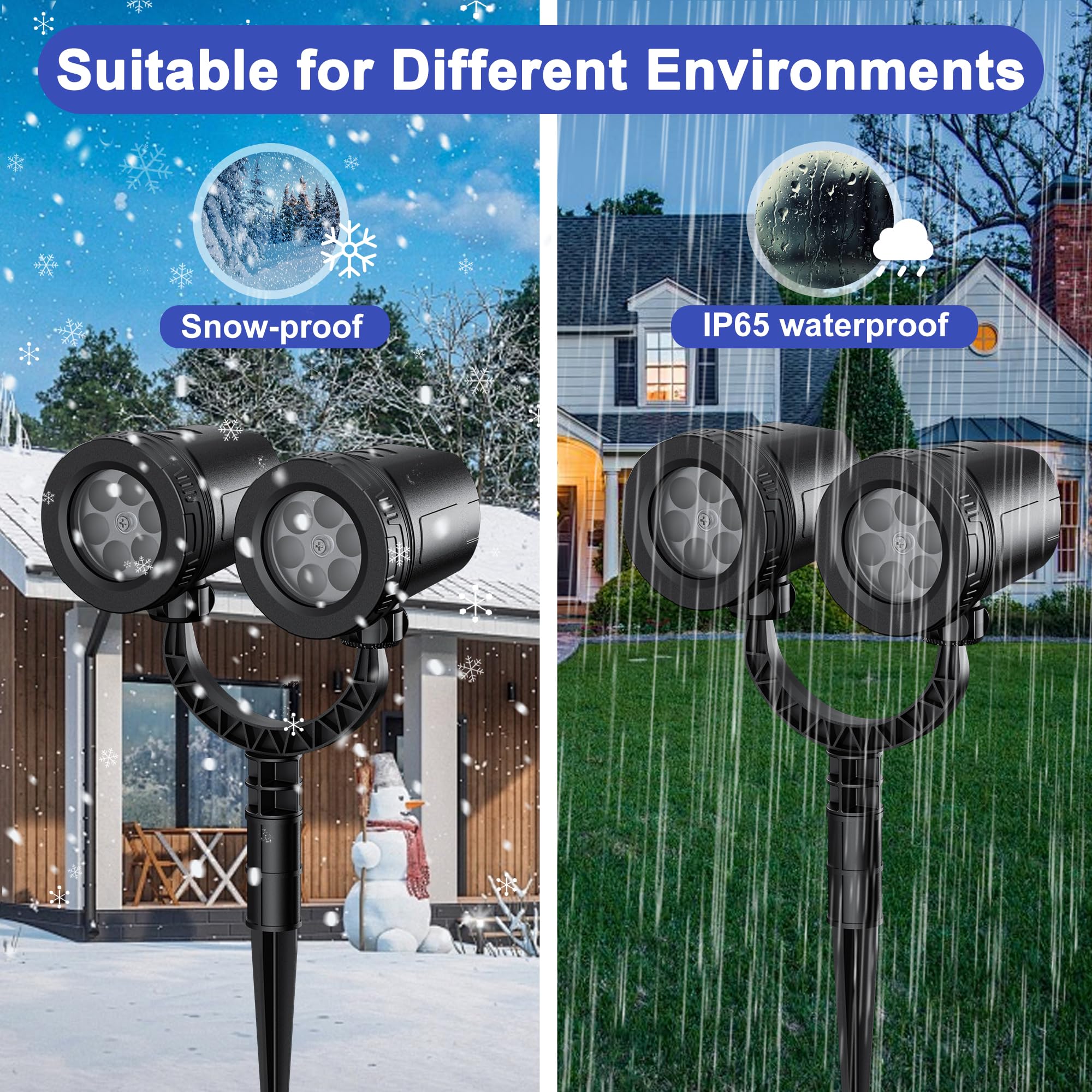 Fussion Snowflake Projector Lights - Waterproof Double-Head Holiday Decor For Indoor/Outdoor