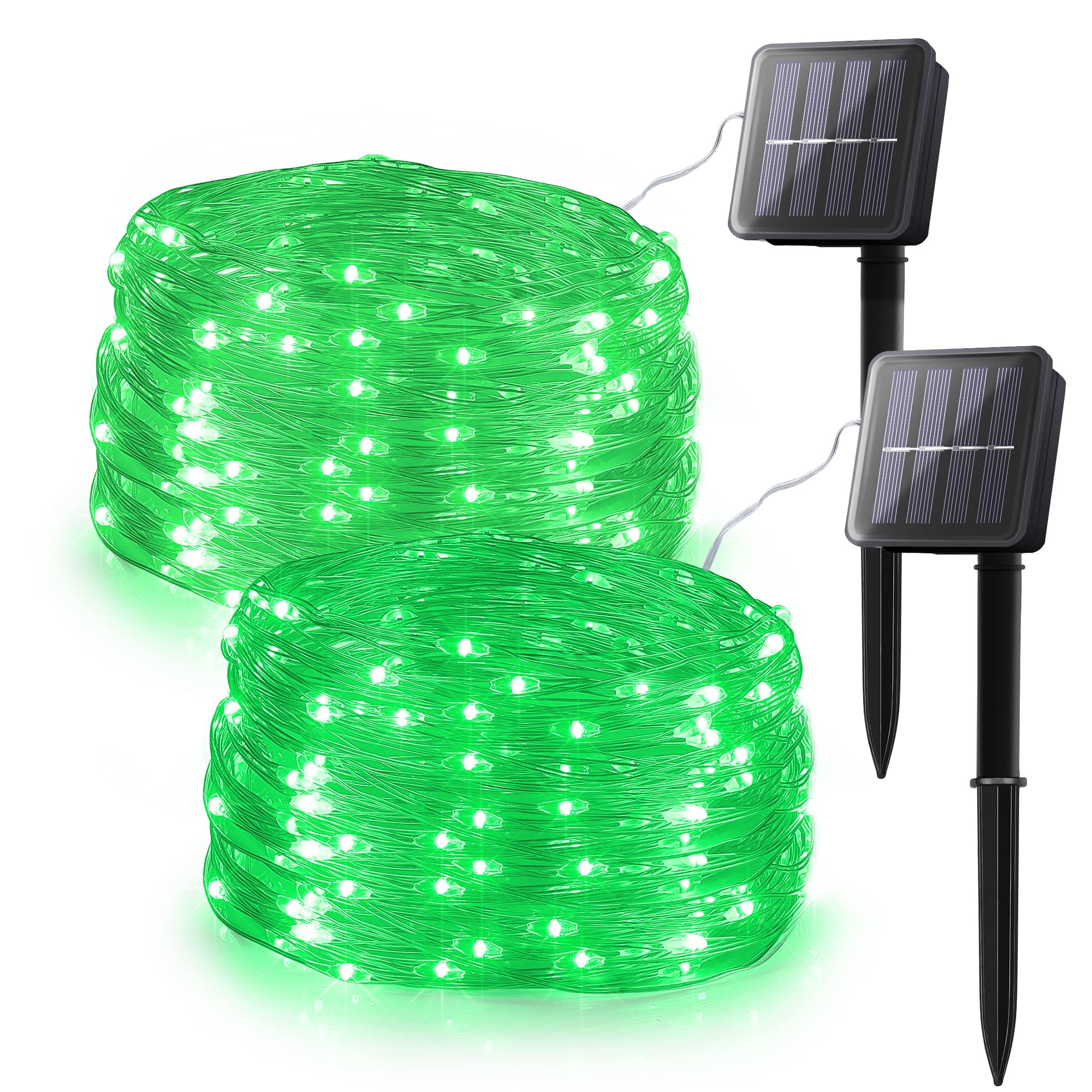 woohaha 100 LED Solar Green String Lights, 33ft Waterproof Fairy Lights for Outdoor Decor, 2 Pack