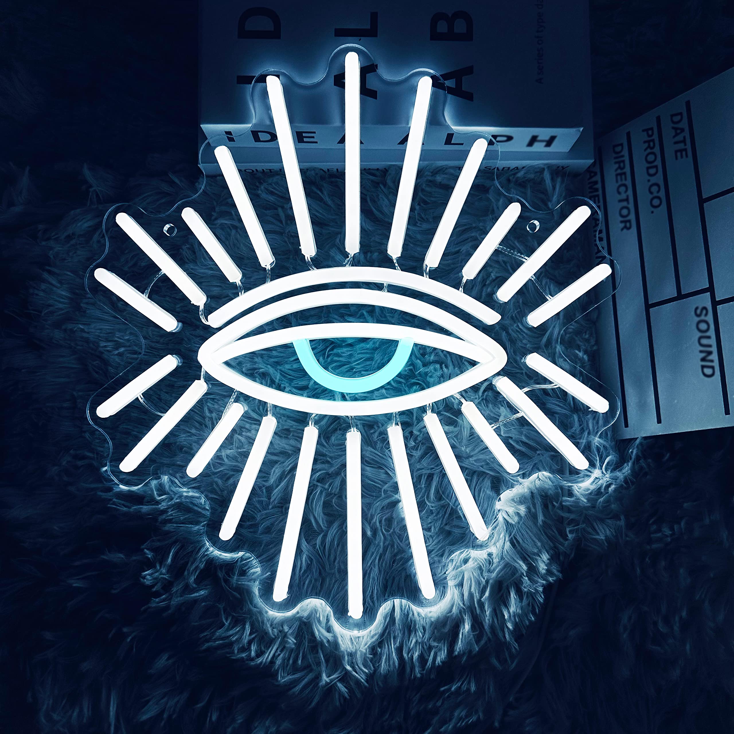 Abooly Neon Wall Sign, Dimming LED White Eyes, Acrylic, 13L x 11.8W, Eye Model, Perfect for Game Room, Bedroom, Party Decor
