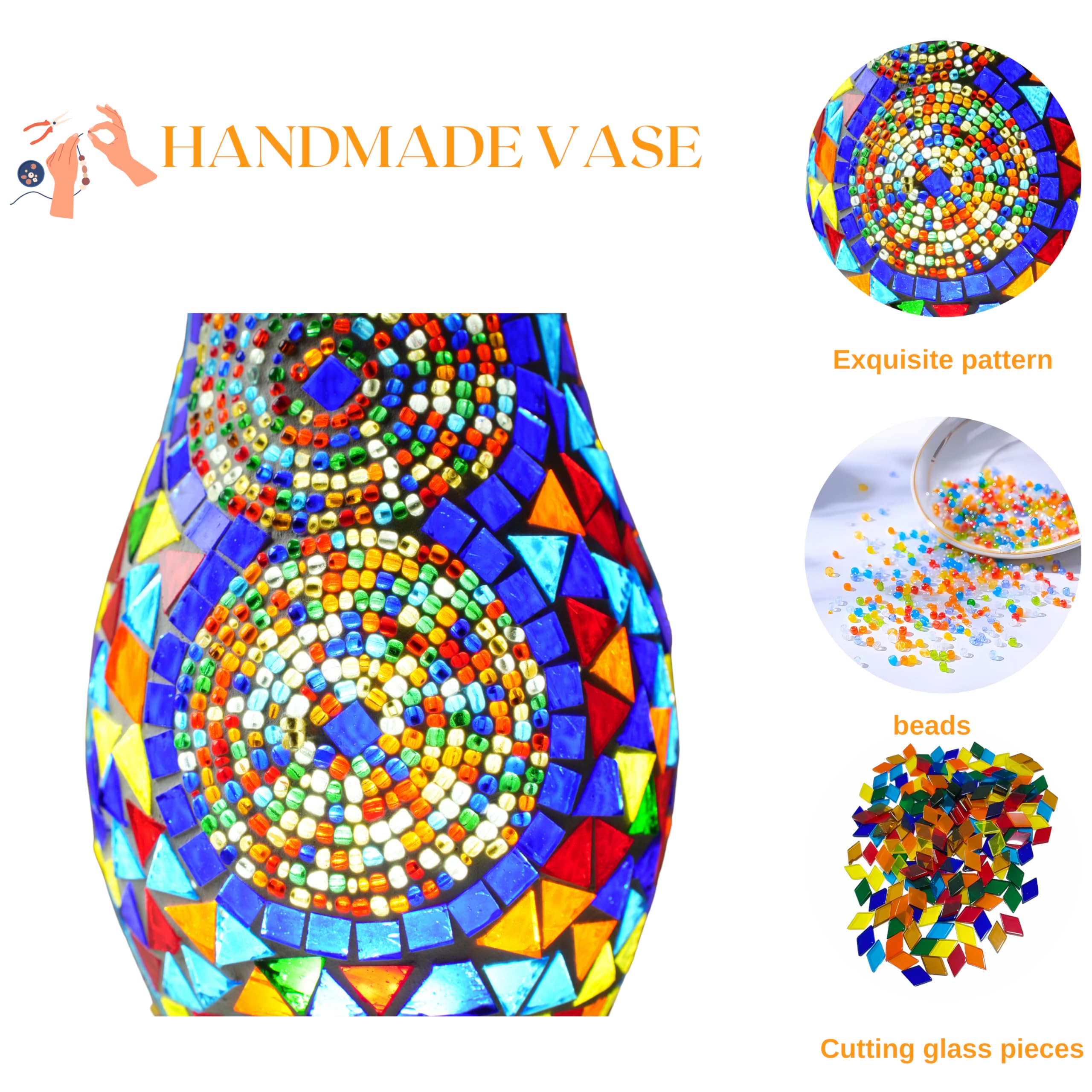 Jaitaik Mosaic Vase Lamp, Turkish Moroccan Table Lamp, Colorful Handmade Glass Vase, Water-Fillable, Vase, Decorative Lamp, Thre