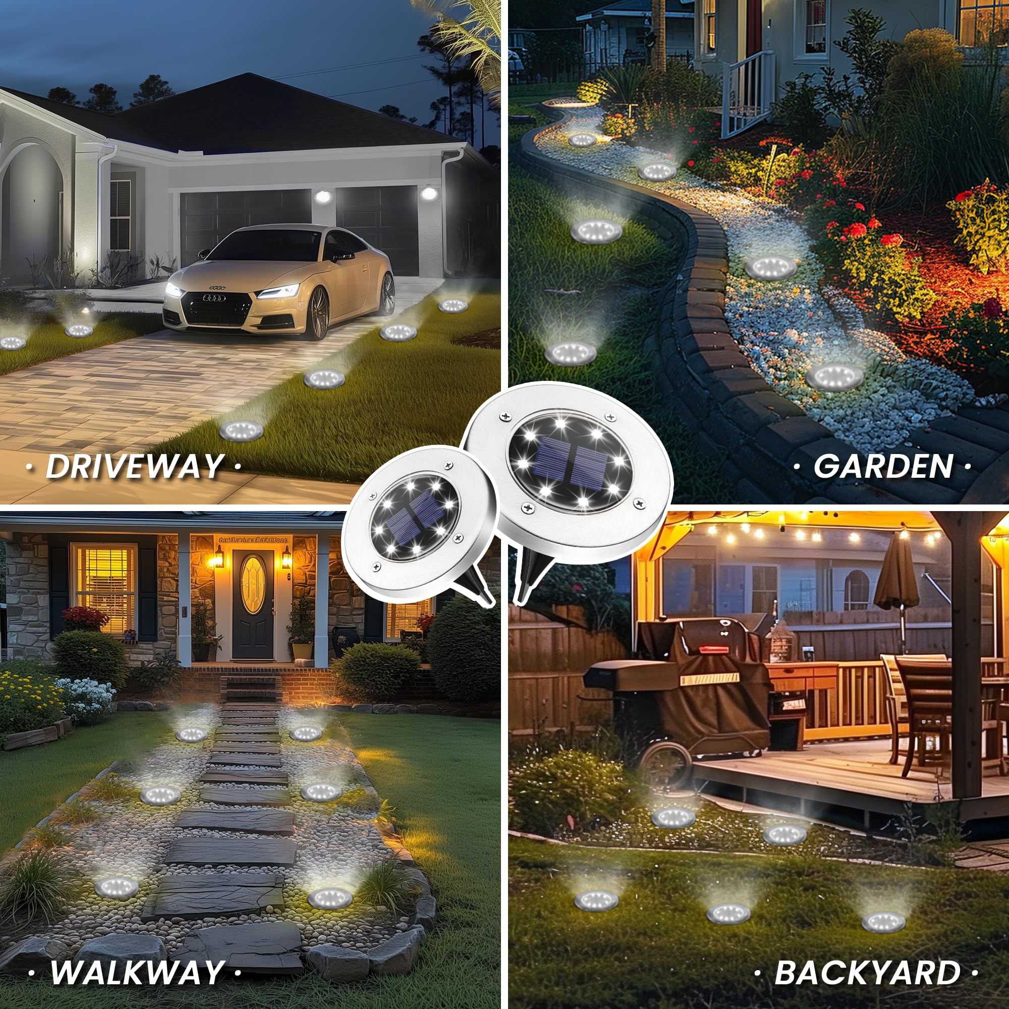 Gigalumi 20 Pack Solar Ground Lights, Waterproof Solar Pathway Lights, Solar Powered Landscape Lighting For Outside Backyard Gra