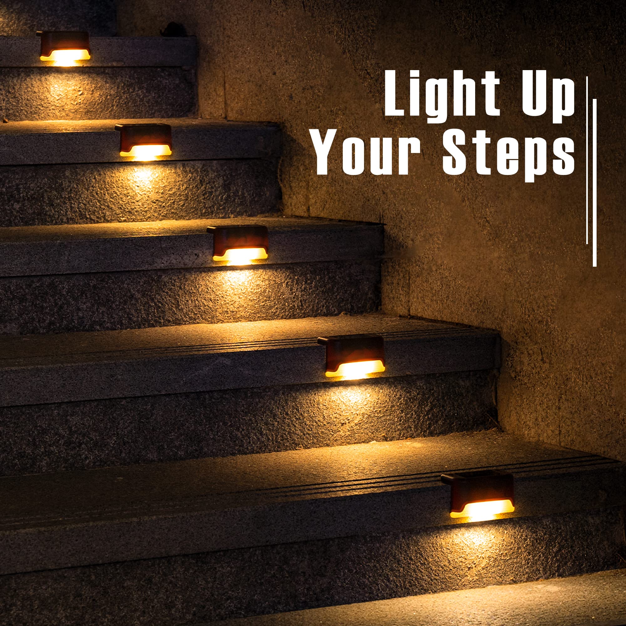 Gigalumi 16 Pack Led Solar Deck Lights, Waterproof For Outdoor Stairs, Warm White, Model 8363, Ideal For Fence And Patio