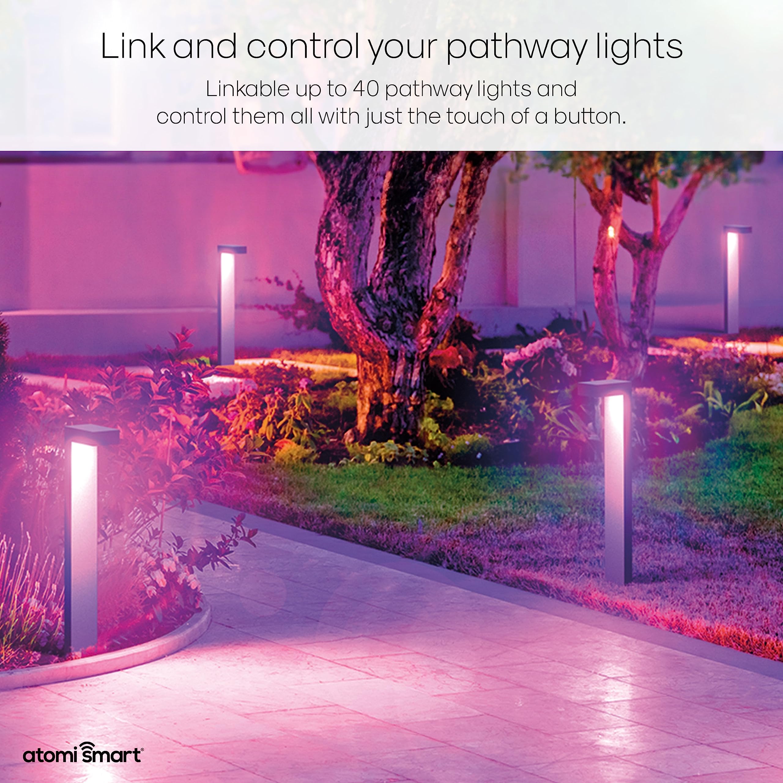 Atomi Smart WiFi LED Pathway Lights 4-Pack, 800 Lumens, Dimmable, IP65, White/RGB, Model AT1592, App Control, Works with Alexa/