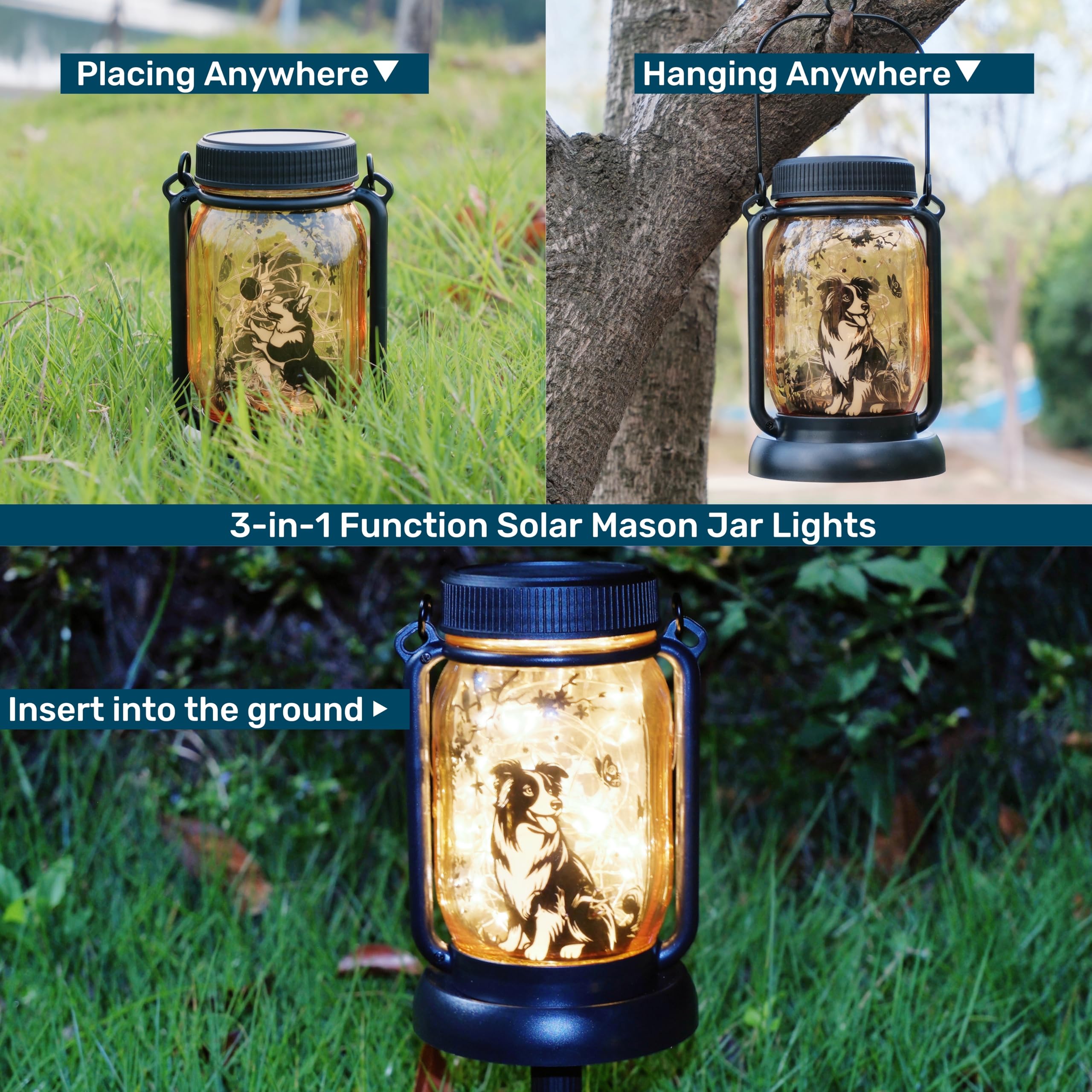 Dog Butterfly Solar Lanterns, Outdoor Solar Lights, Border Collie Gifts, Corgi Gifts, Garden Decor, Patio Decor, Garden Gifts, G