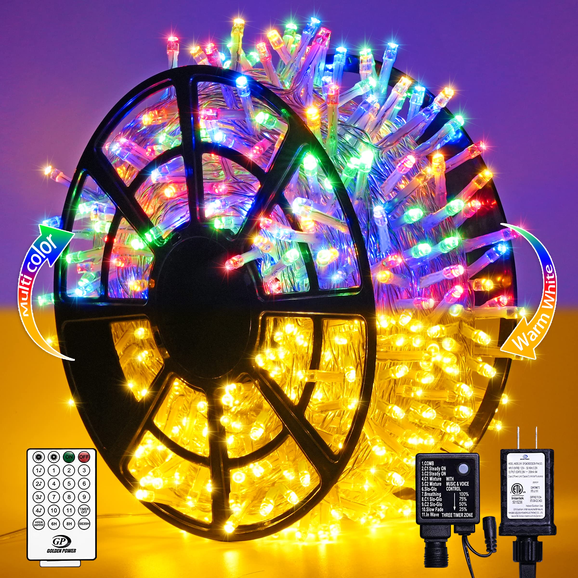 JMEXSUSS 500 LED Color Changing Christmas Lights, 163FT, Warm White & Multicolor, Outdoor/Indoor Decor, Model EXS-S-0500-R