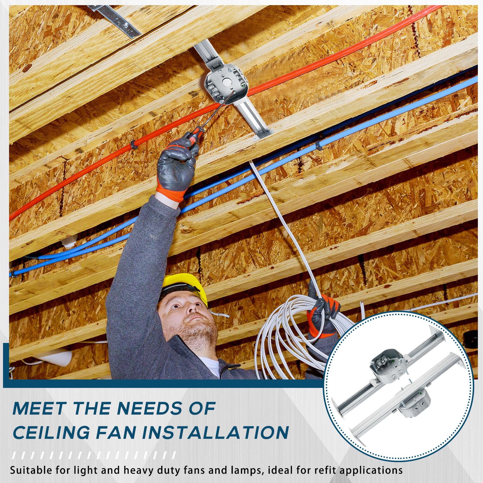 Therwen Adjustable Ceiling Fan Electrical Box Brace, 14.2" Length, for Fans & Light Fixtures, Model GFA-Therwen-2308