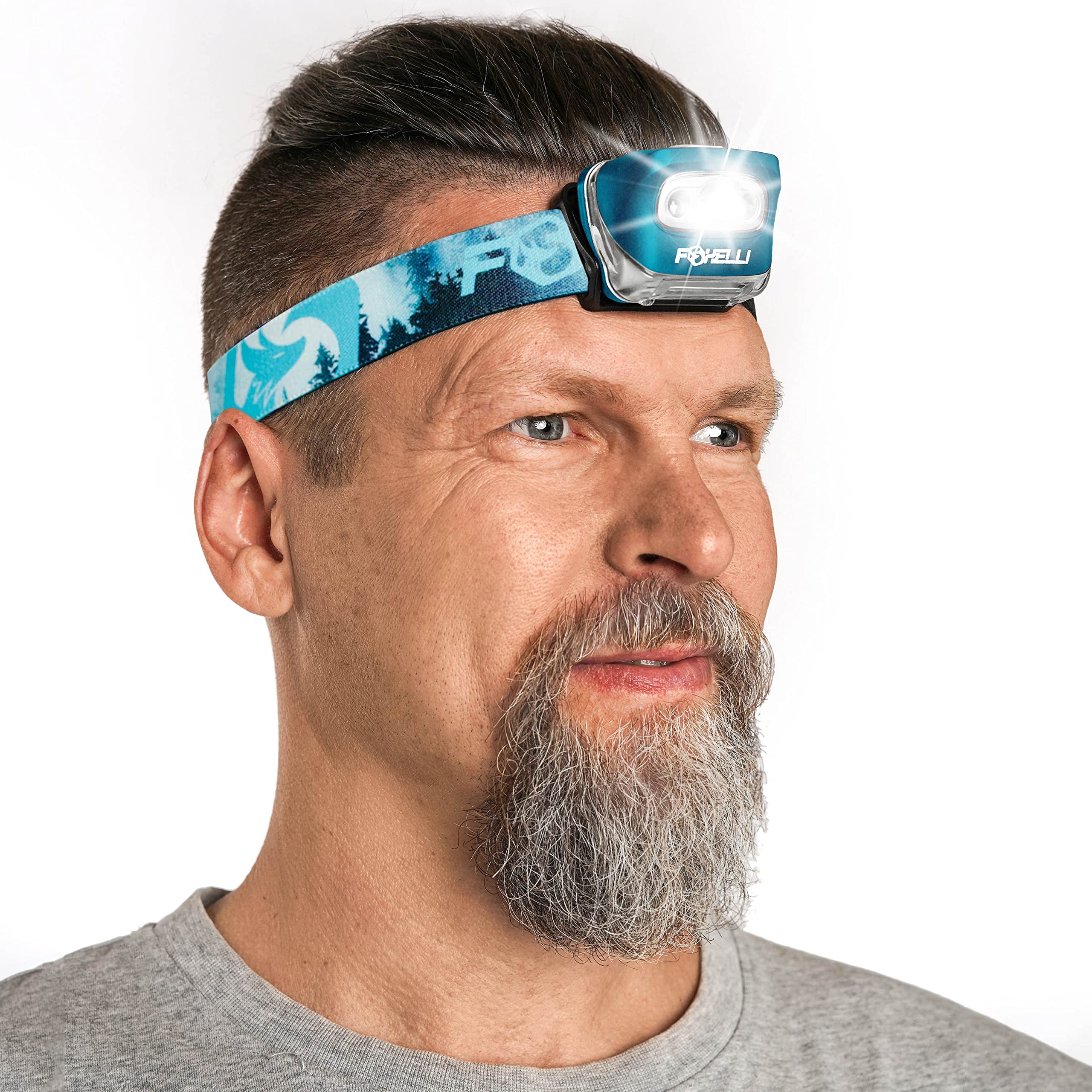 Foxelli LED Headlamp Flashlight, Waterproof, Lightweight, Model MX20, White & Red Light, for mature-themeds & Kids, Forest Color