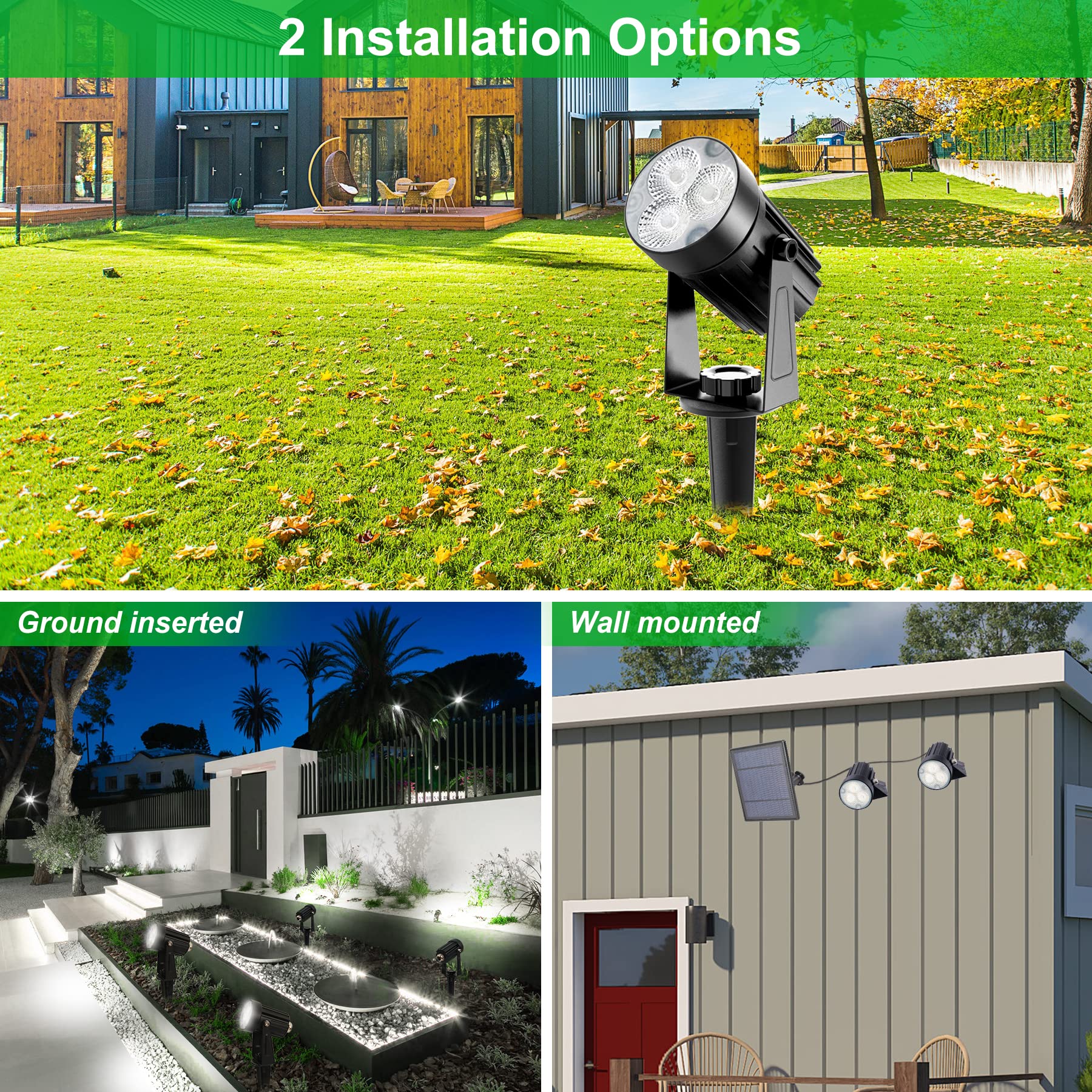 Crepow Solar Spot Lights Outdoor, 3-In-1 Solar Garden Spotlights Ip65 Waterproof 9.8Ft Cable, 5W 4000Mah Separated Solar Panel,