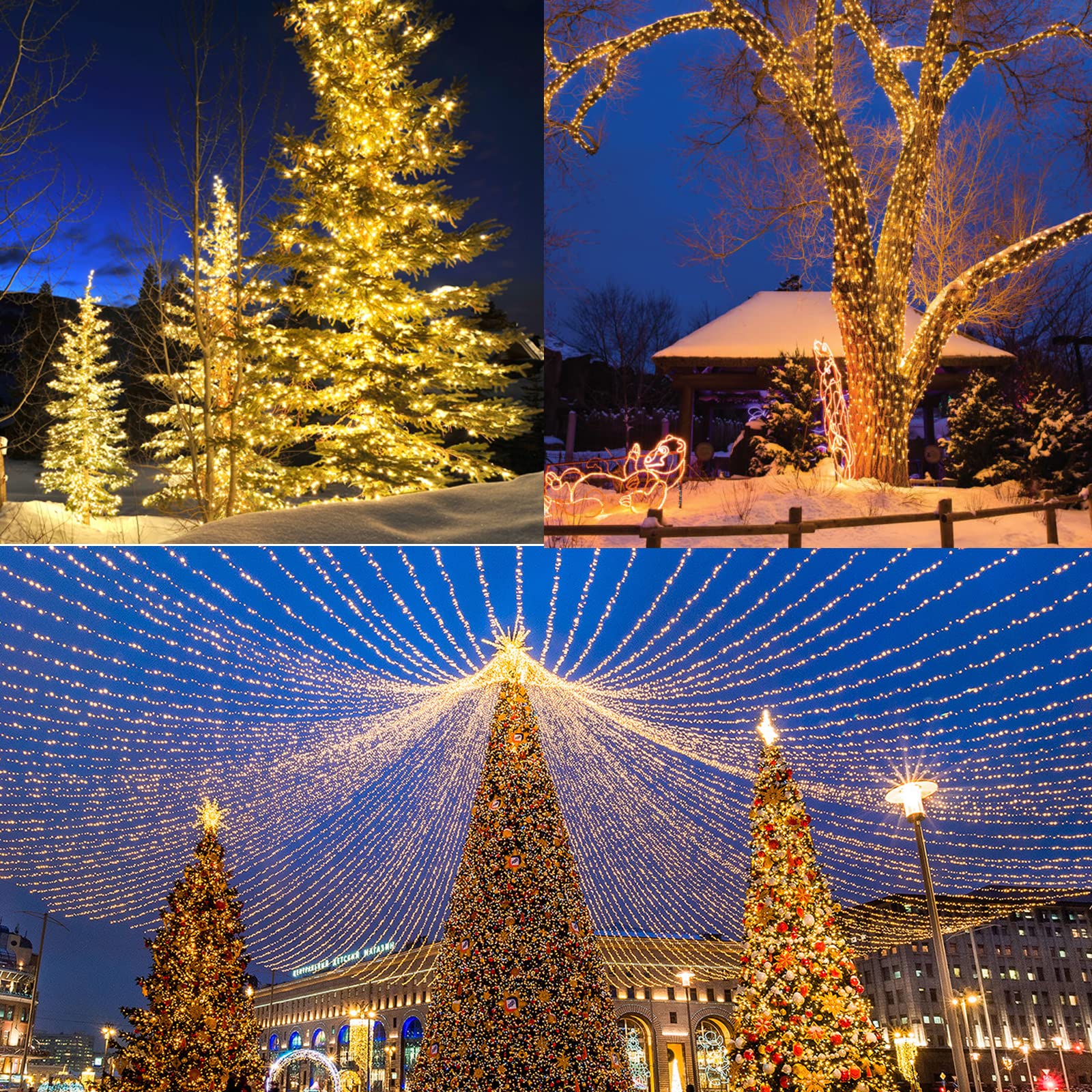Jnaurb Christmas String Lights, 200 LED, 75 Ft, Warm White, 8 Modes, Waterproof, Model LED0823200