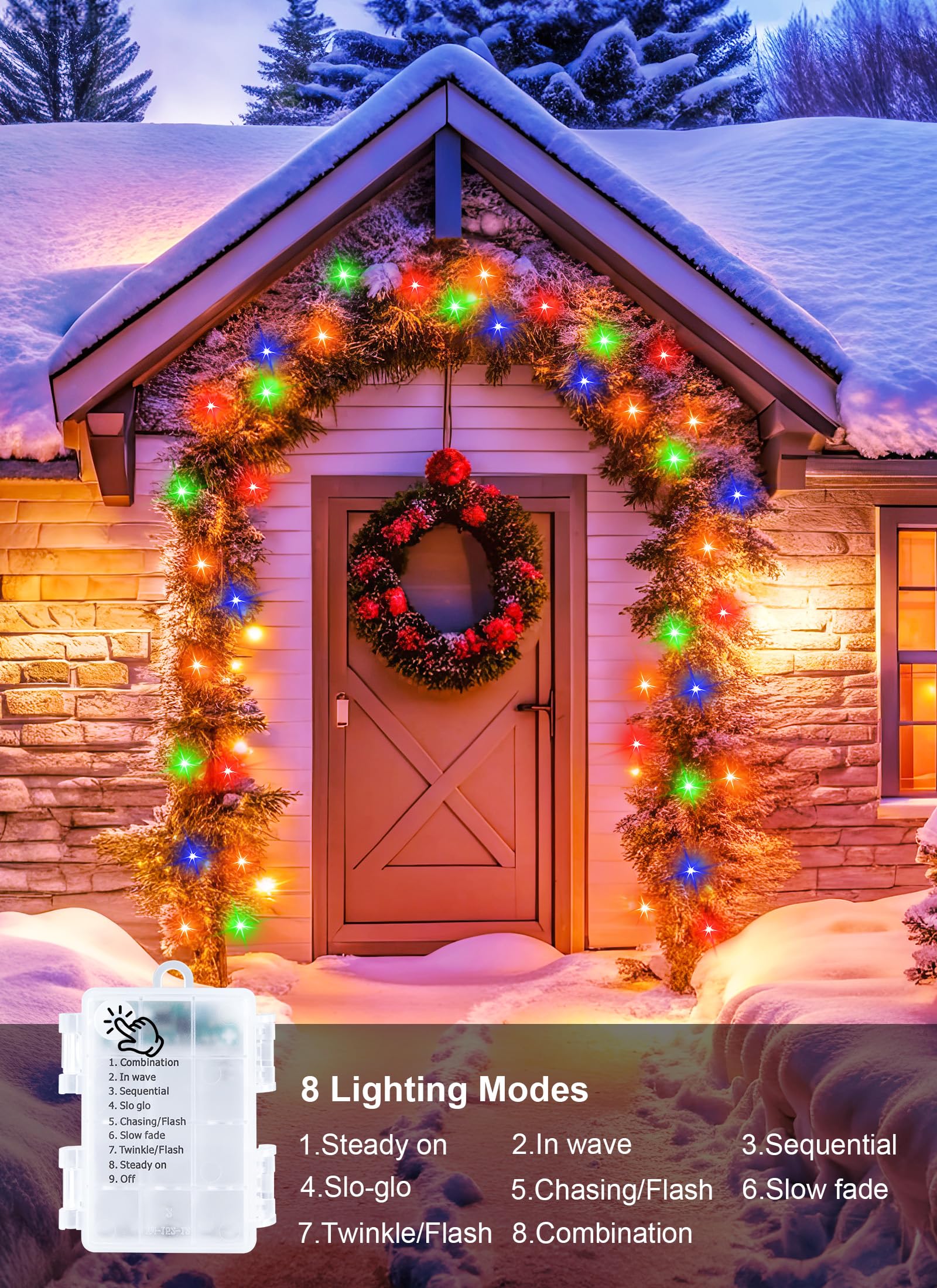 Brightown Battery Operated String Lights Outdoor, 10Ft 120 Led Battery Powered Cluster String Lights With Timer, 8 Modes, Waterproof Twinkle Fairy Firecracker Lights For Outside Indoor, Multicolor