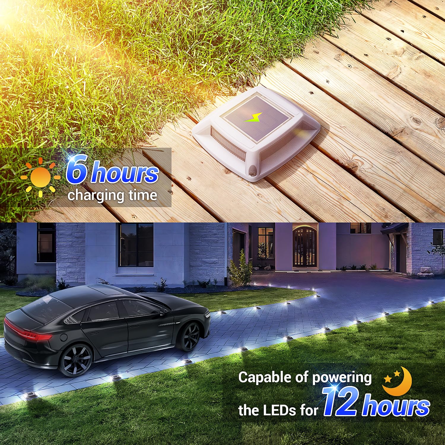 Etetale Solar Driveway Lights 16 Pack, Solar Powered Ip68 Waterproof Solar Dock Lights, 4 Led Driveway Markers Deck Lights For Dock, Pathway, Walkway, Sidewalk, Garden, Yard, Stair, Marine Use (White)