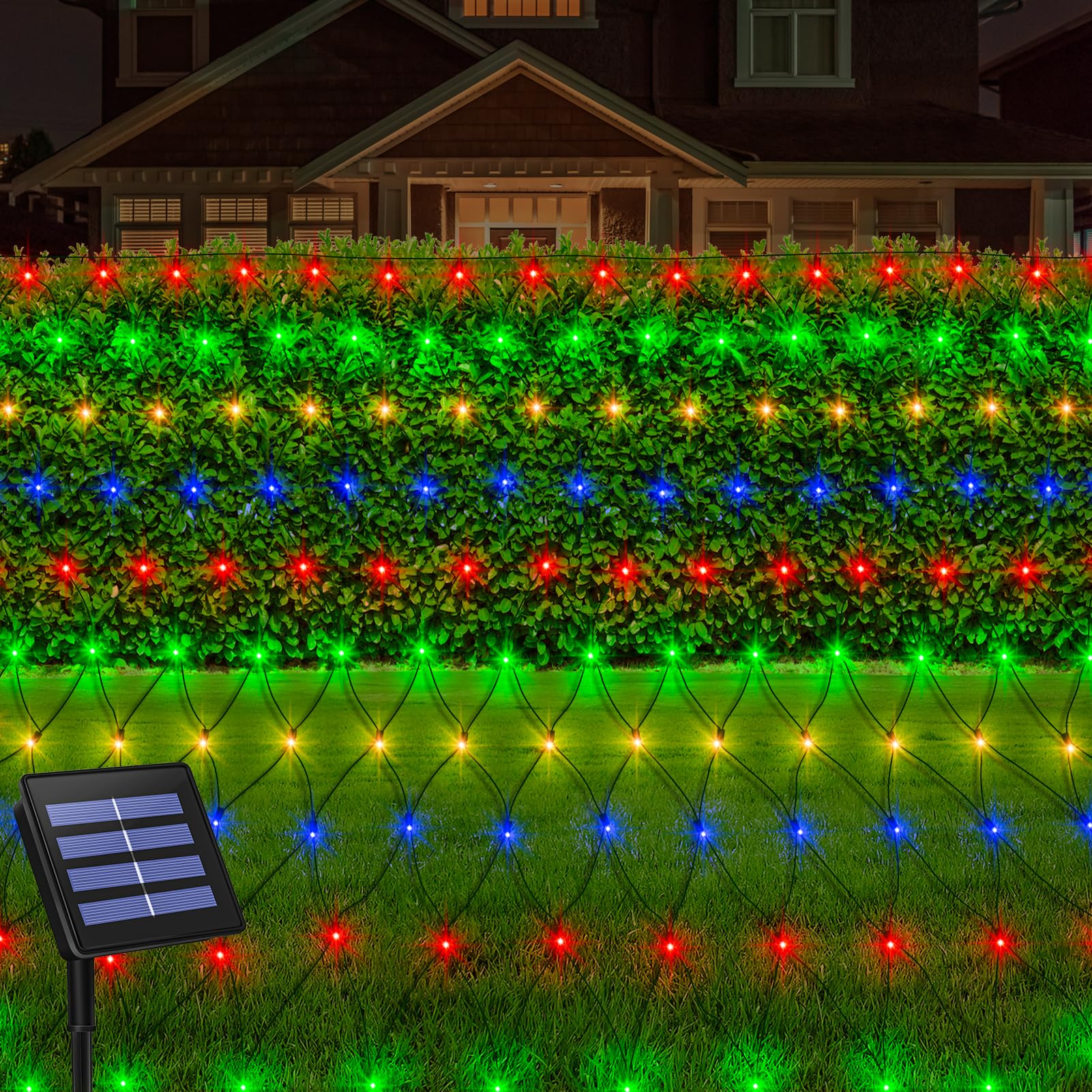 echosari Solar Powered Net Lights, 200 LED, 9.8Ft x 6.6Ft, Dark Green Wire, 8 Modes, Multicolor
