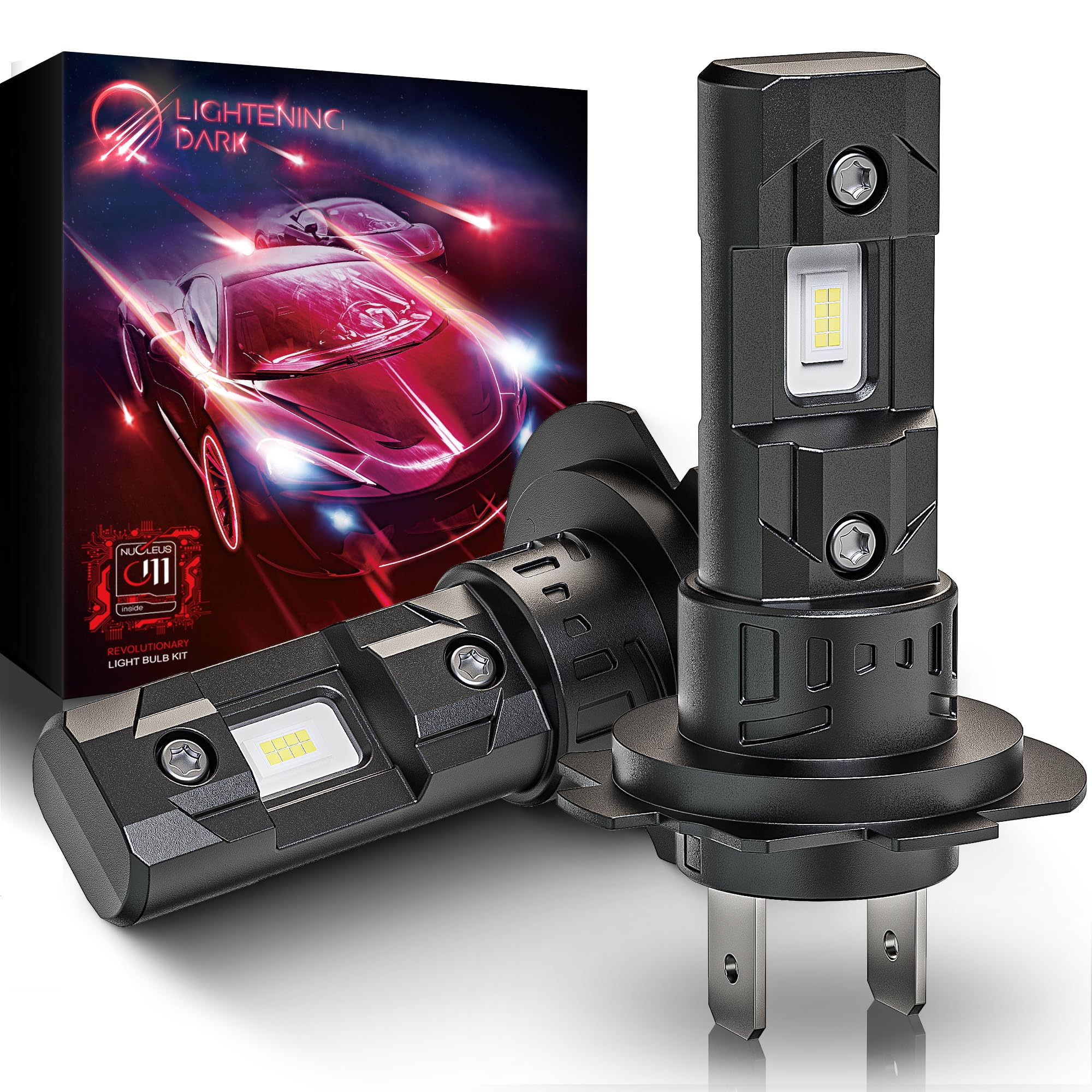 Lightening Dark H7 Bulbs, No Adapter Required 400% Brightness 6500K Xenon White Fanless Non-Polarity Plug And Play Fog Bulb (Pac