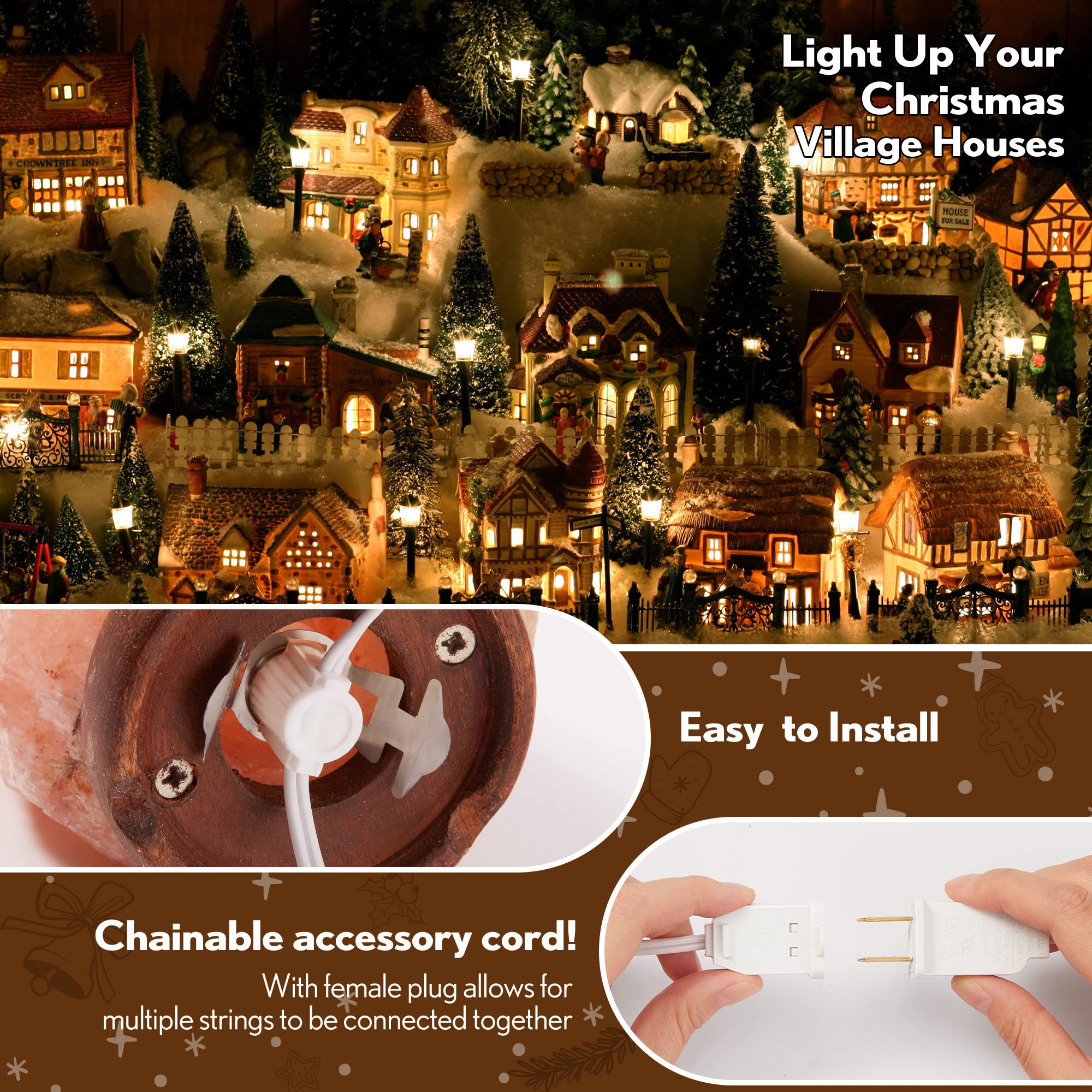 Meonum 8.2 Ft Led Light Cord With 3 Warm White Bulbs For Halloween & Christmas Decor