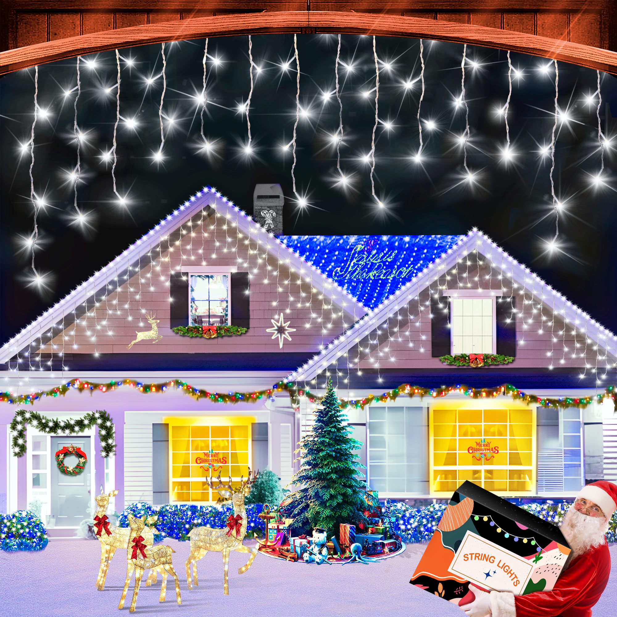 XURISEN Christmas Lights - 1280 LED Curtain Fairy Lights, 132ft, Cool White, 8 Modes, Waterproof with Timer, Model BG-CL3M3-306L01